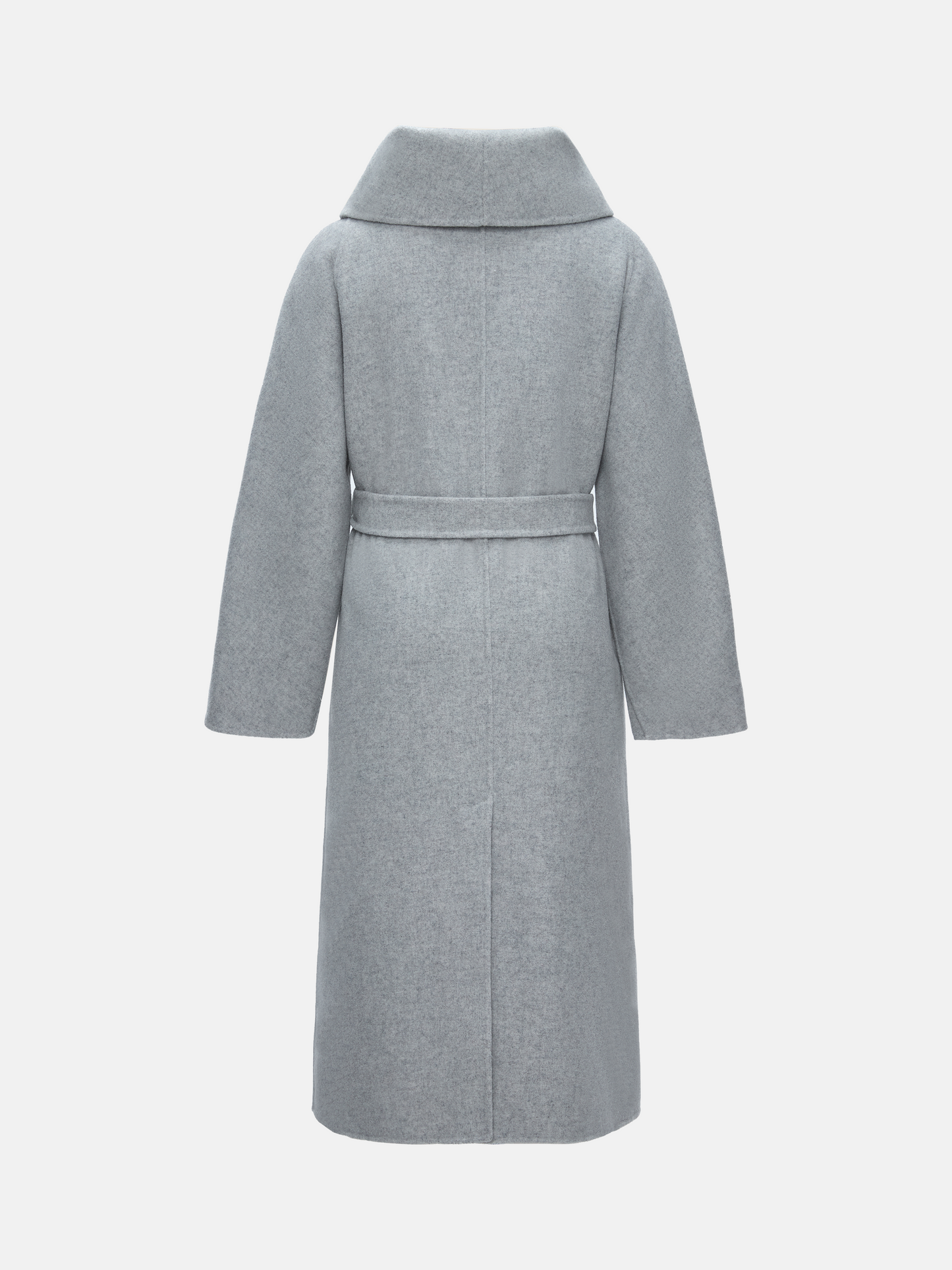 SELVANE Funnel-Neck Wool Coat in grey wool-cashmere, featuring a sculptural funnel neck and clean, seamless lines.