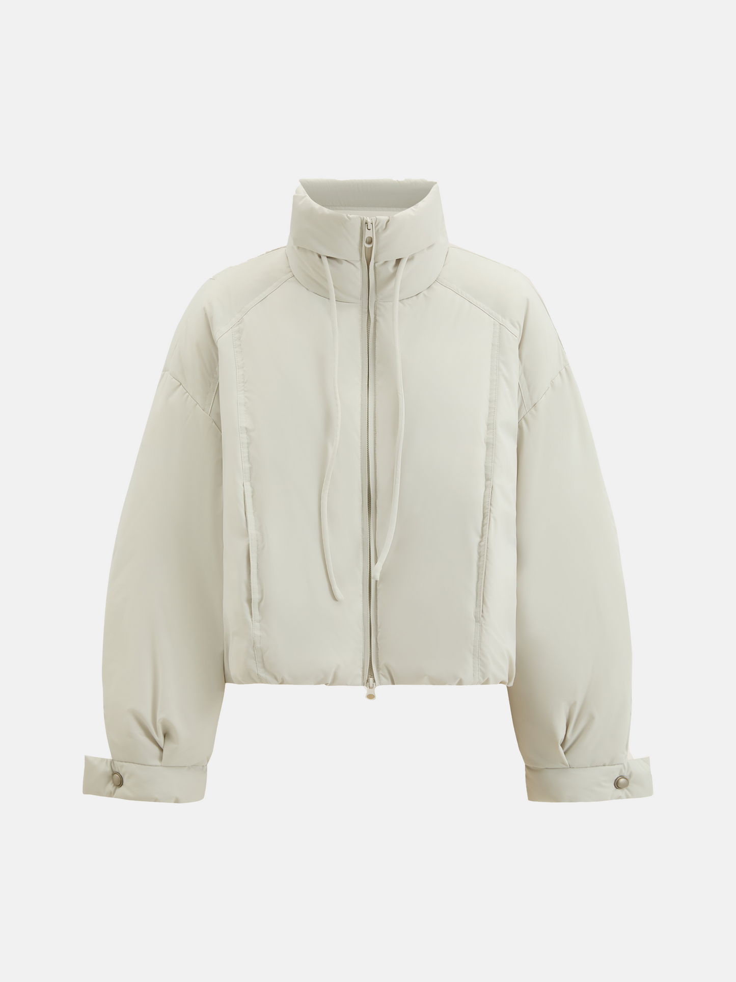 SELVANE High-Neck Bomber Down Jacket in black, featuring an exaggerated high collar and rounded silhouette, refined matte finish.