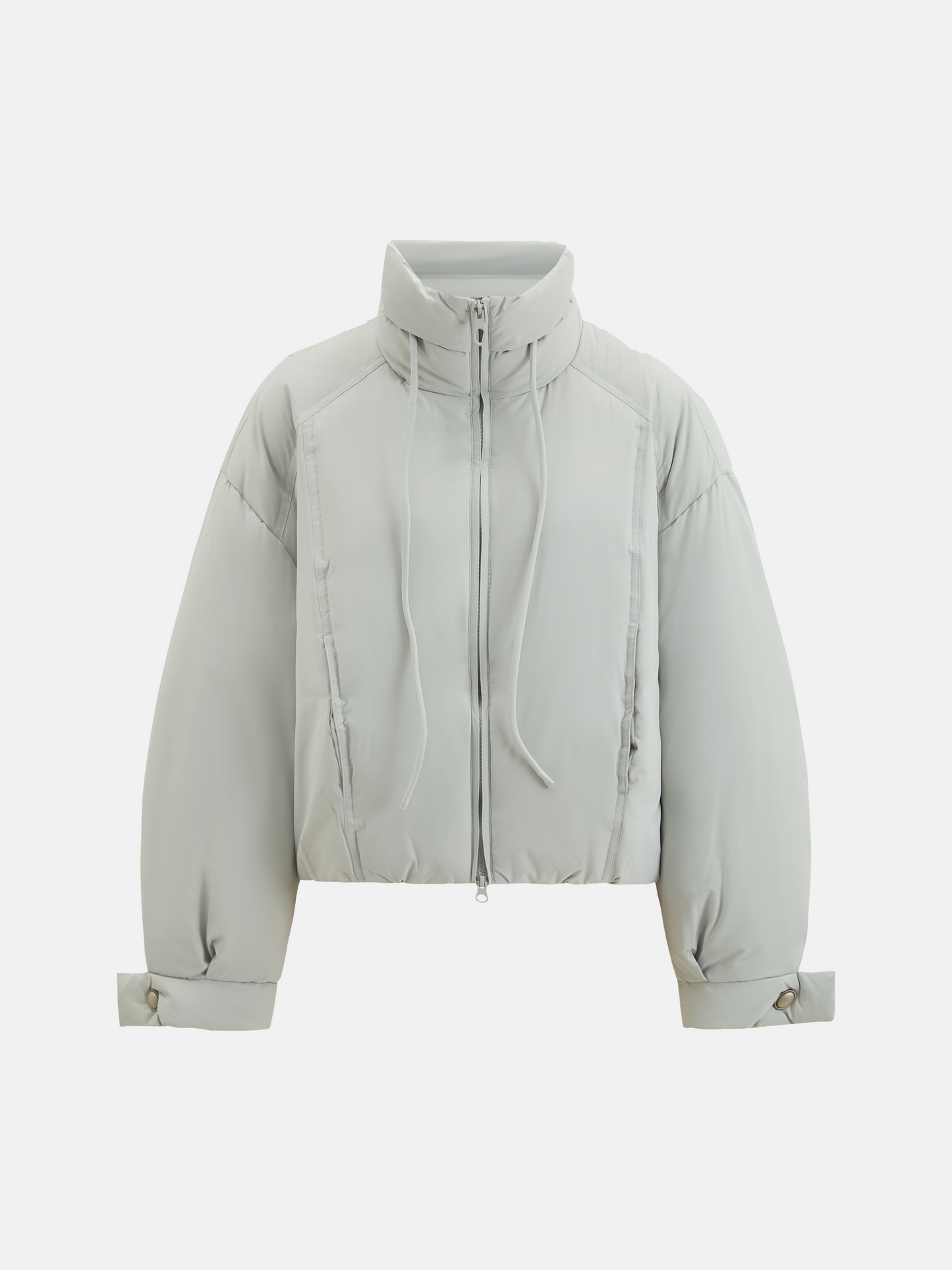 SELVANE High-Neck Bomber Down Jacket in black, featuring an exaggerated high collar and rounded silhouette, refined matte finish.