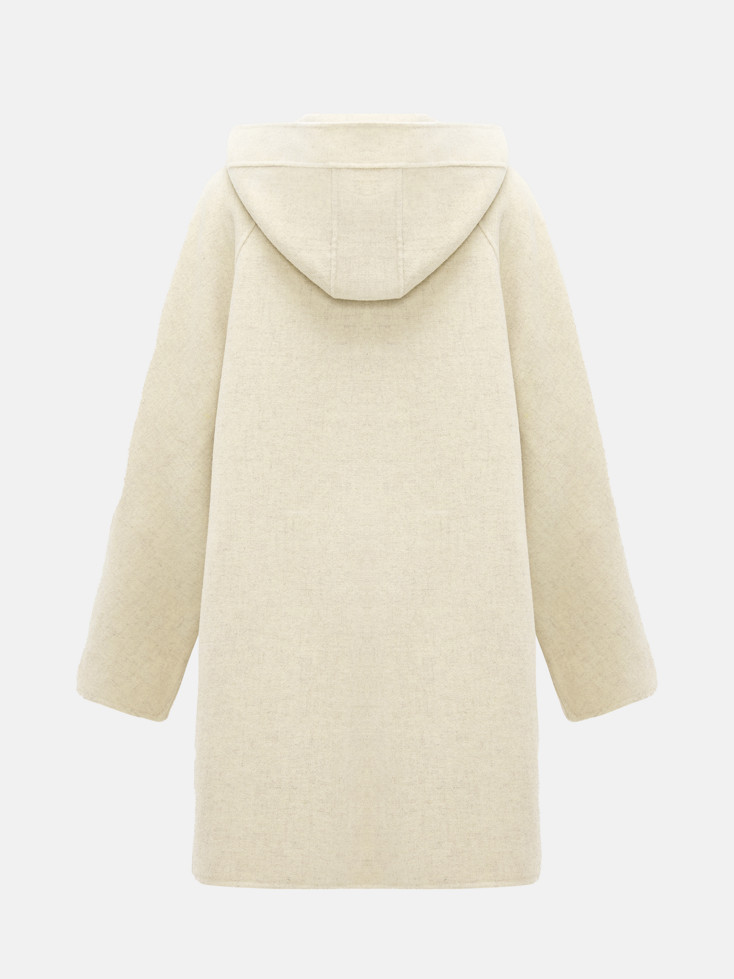 SELVANE cream wool-cashmere hooded coat, A-line silhouette, oversized hood, elegant and serene.