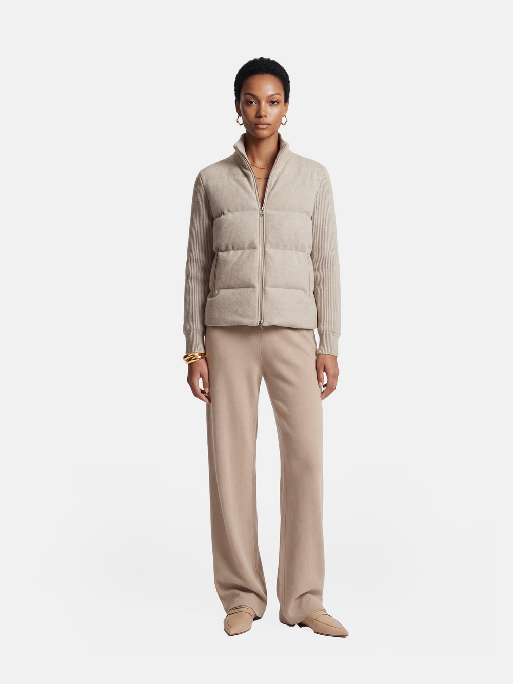 Cashmere Quilted Zip Jacket — on model