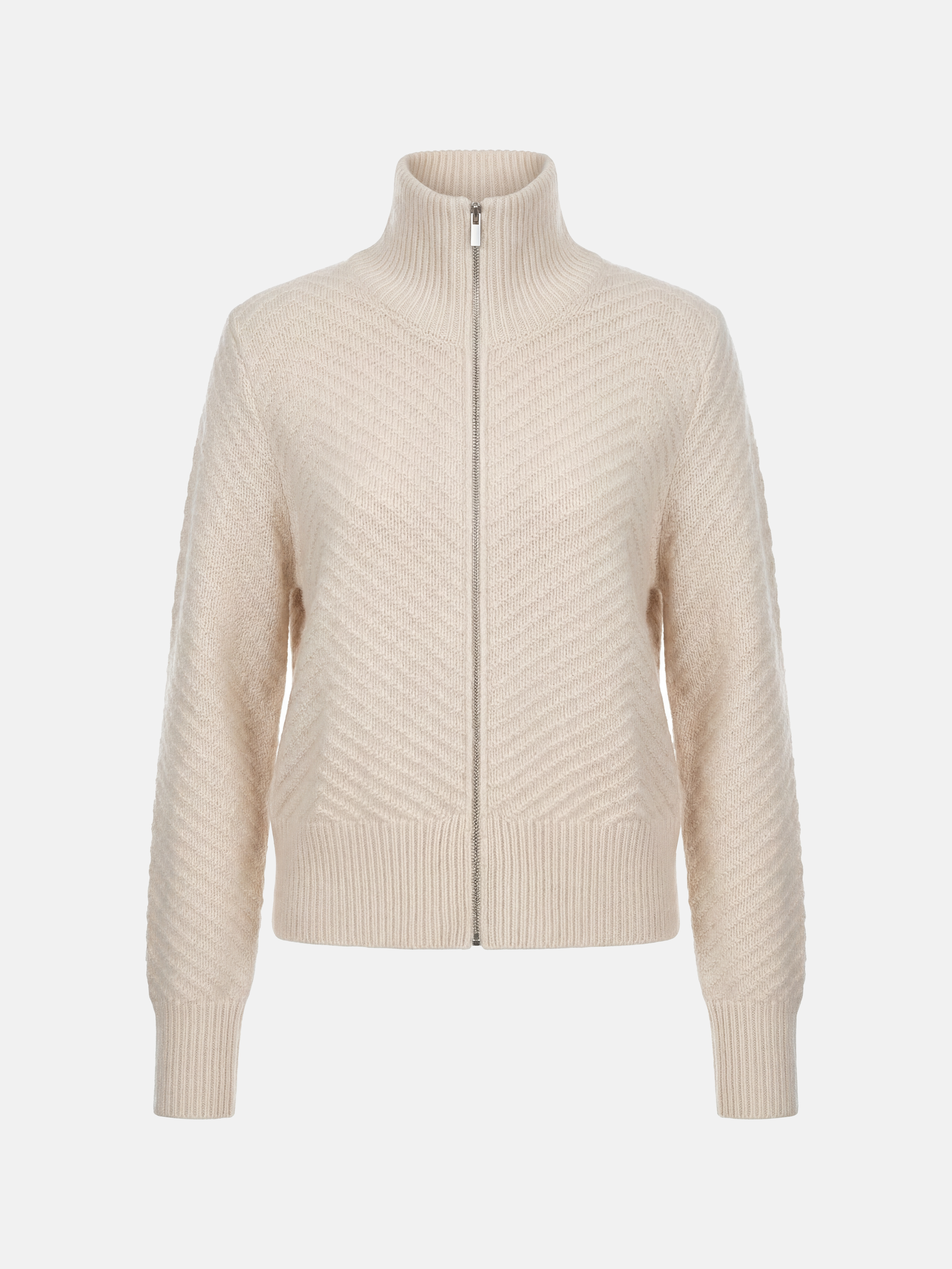 Herringbone Cashmere Zip-Up Cardigan Sweater | SELVANE