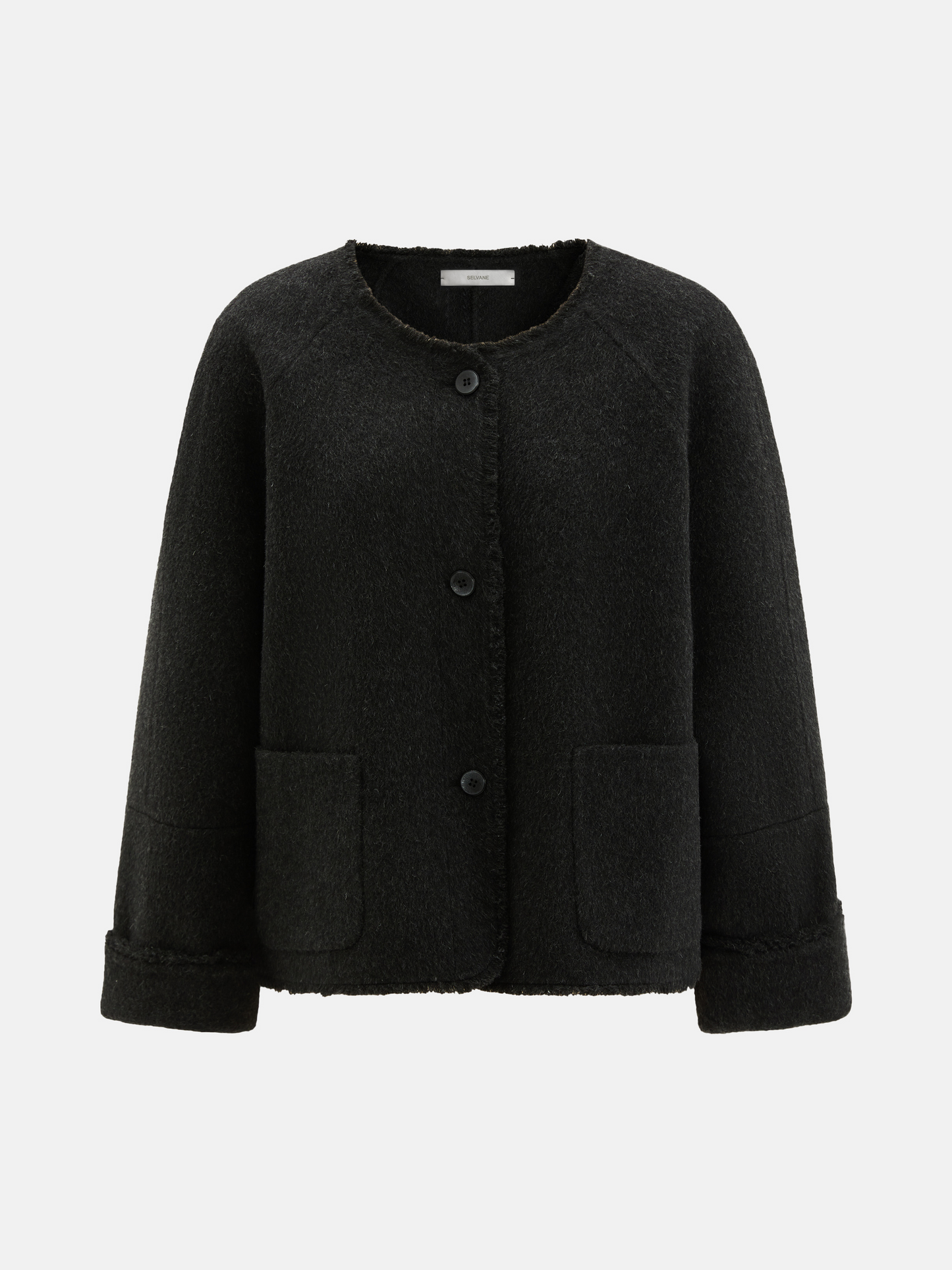 SELVANE Pure Wool Cropped Jacket — view 10, showcasing material texture and silhouette detail