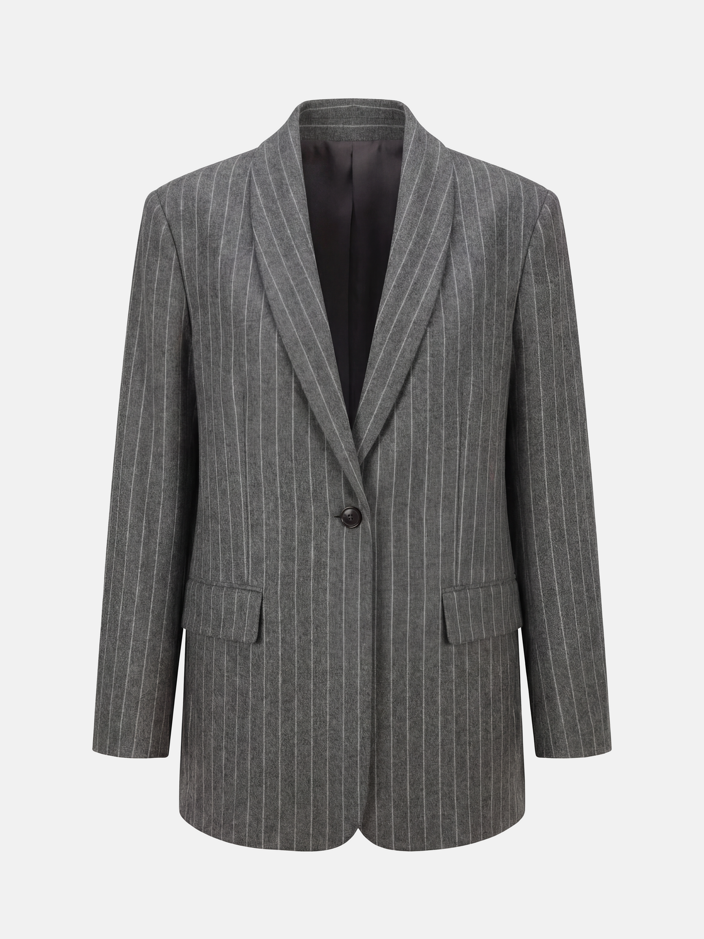 SELVANE Pinstripe Wool Blazer — view 8, showcasing material texture and silhouette detail
