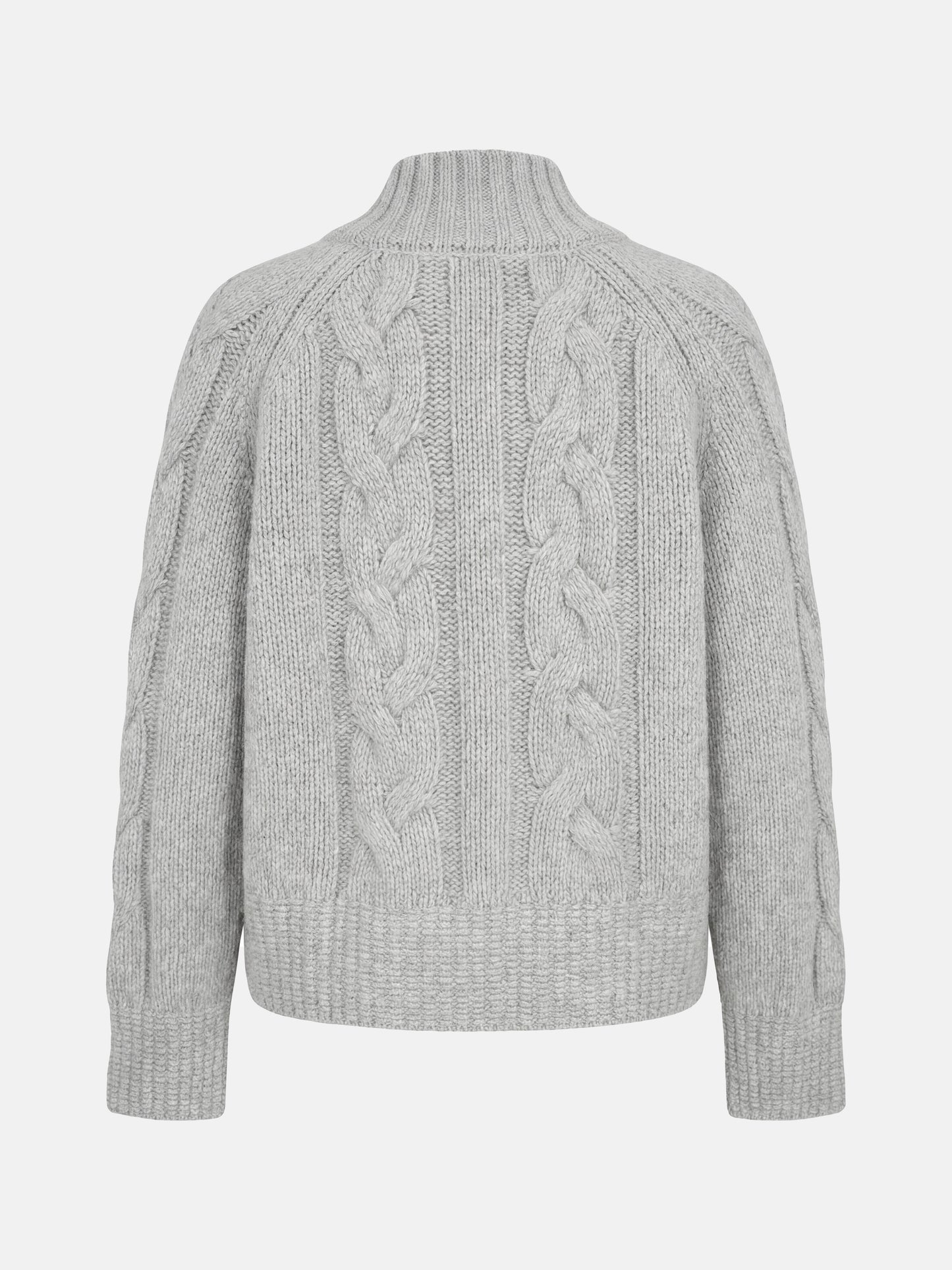 SELVANE Cashmere Cable Shawl Cardigan in a relaxed, open-front silhouette with distinctive cable-knit sleeves.