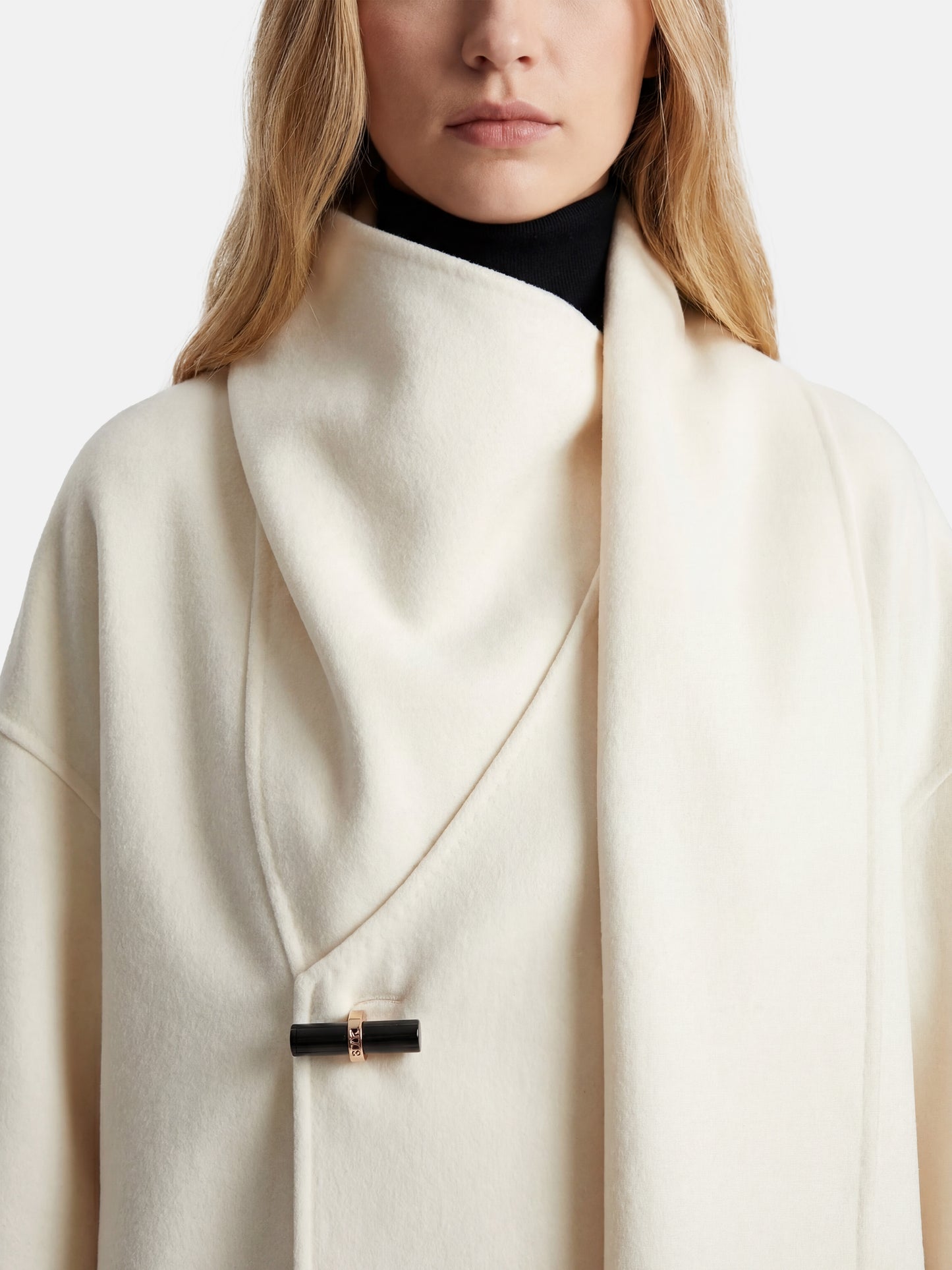 SELVANE Wrap-Scarf Cashmere Coat in a relaxed, cocooning silhouette with sculpted funnel neck and integrated diagonal wrap-scarf.