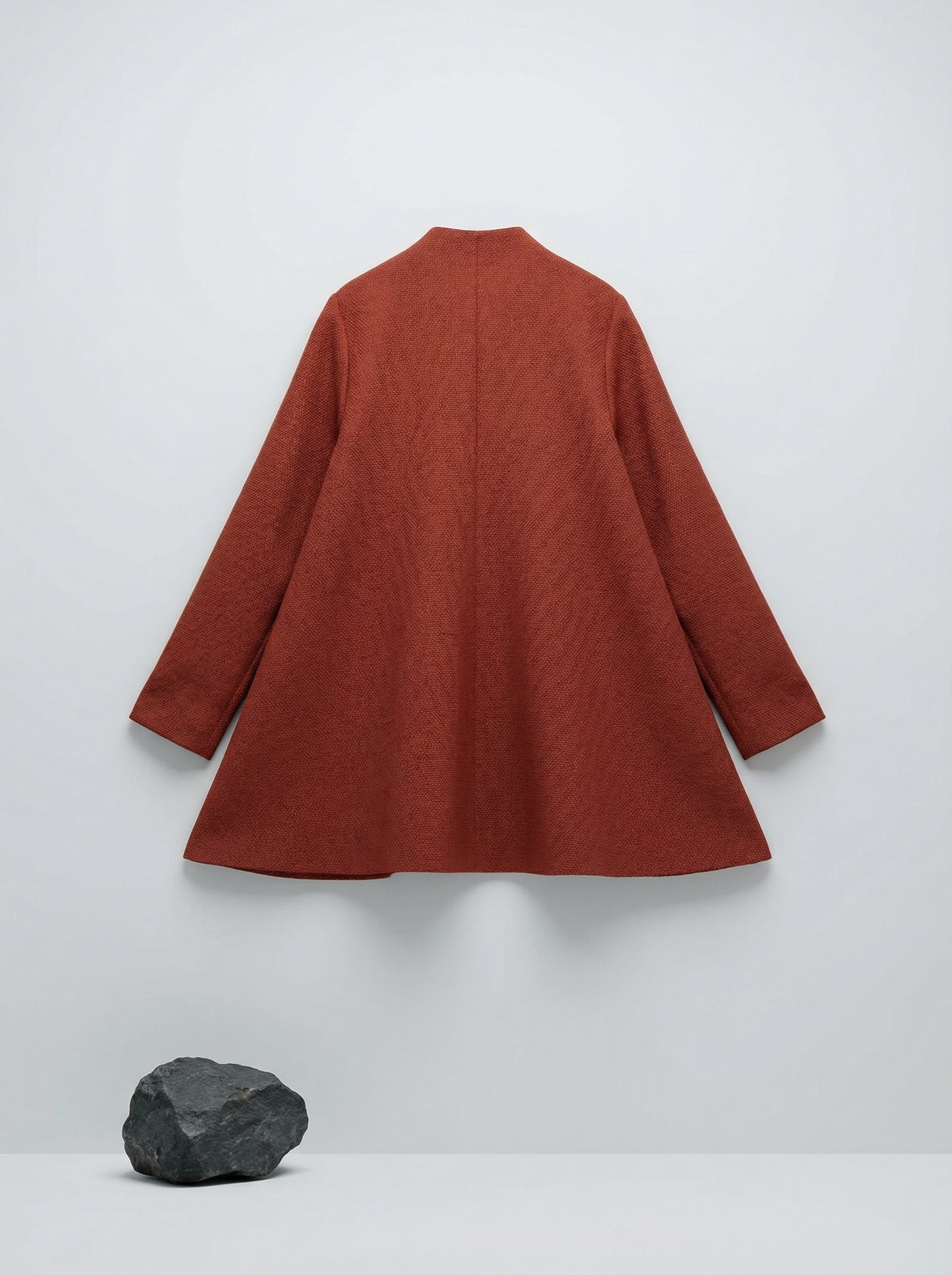 SELVANE Flared Blouse & Slim Trousers Set in warm brick red and deep burgundy rayon, elegant evening wear.