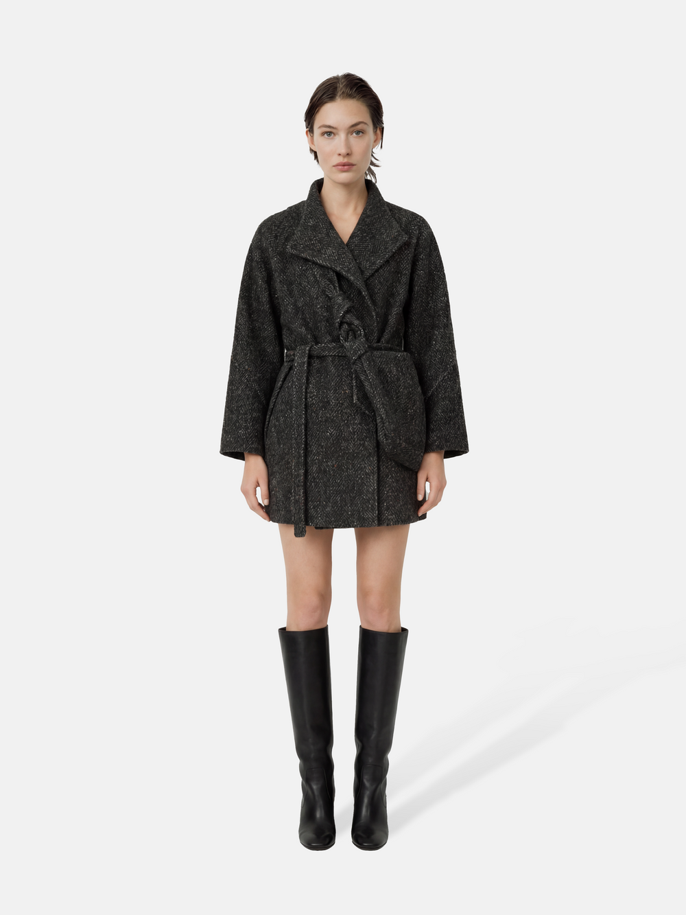 Textured Wrap Coat โ on model