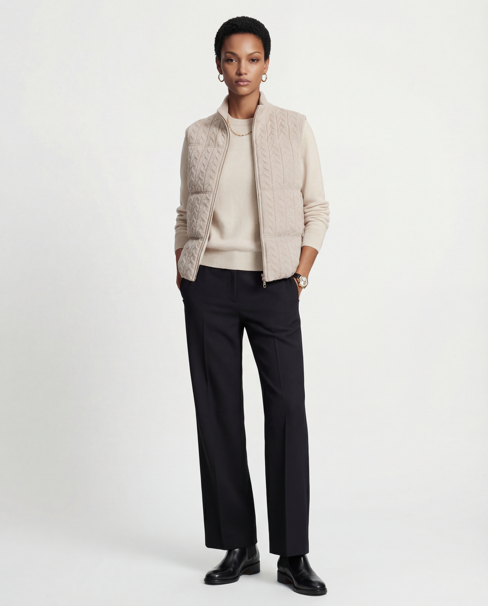 Cashmere Zipper Vest — on model