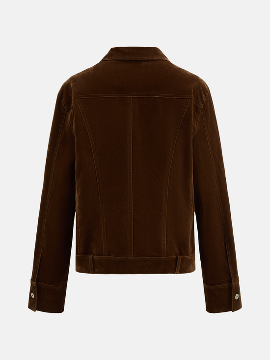 SELVANE Chesnut Shirt Jacket, a cropped suede outerwear piece with clean geometry and a calm, waist-length proportion.
