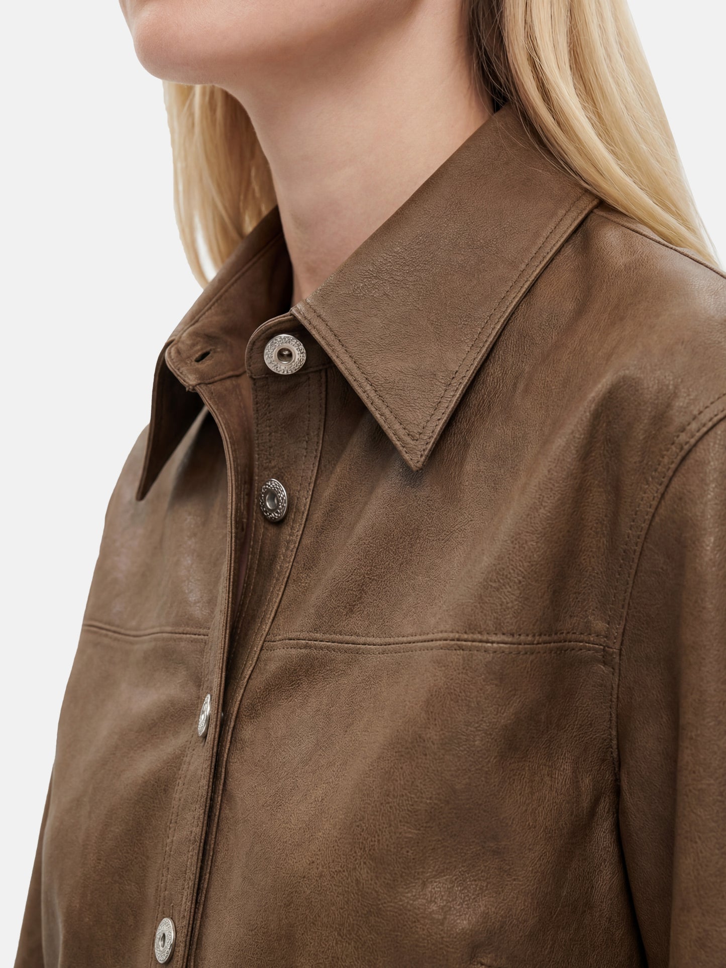 SELVANE Khaki Belted Shirt Jacket, relaxed fit, soft suede-like fabric, with extended cuffs and a defining waist belt.