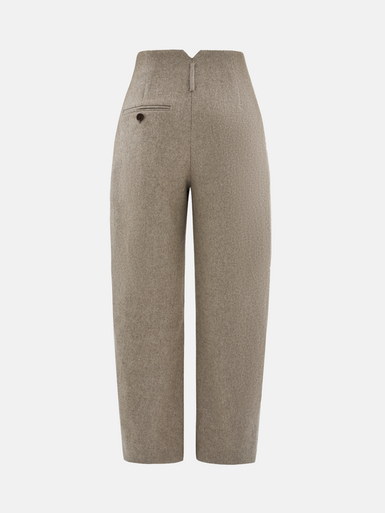 SELVANE Structured Barrel Pants in a refined, dark hue, showcasing their architectural silhouette and clean lines.