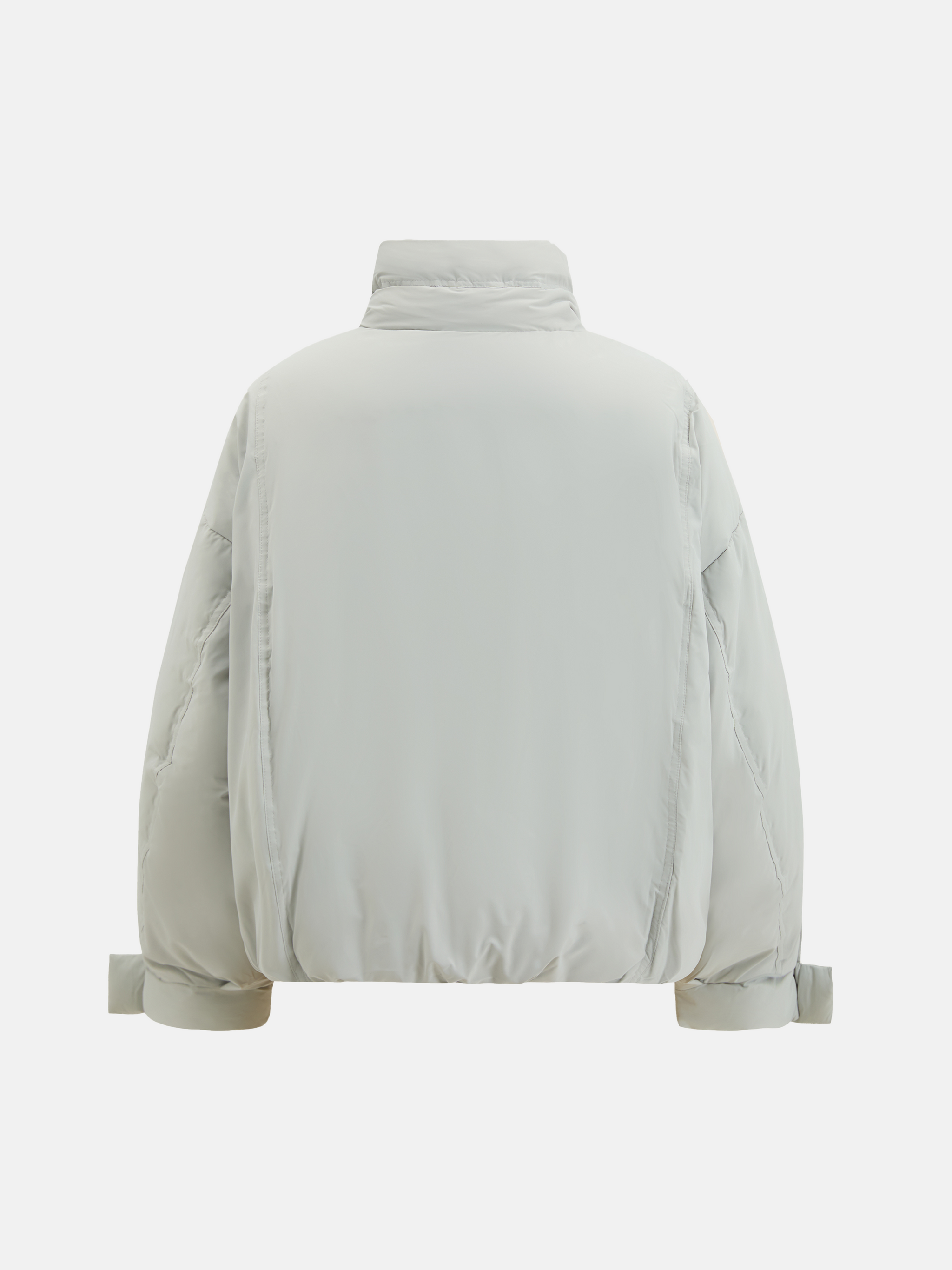 SELVANE High-Neck Bomber Down Jacket in black, featuring an exaggerated high collar and rounded silhouette, refined matte finish.