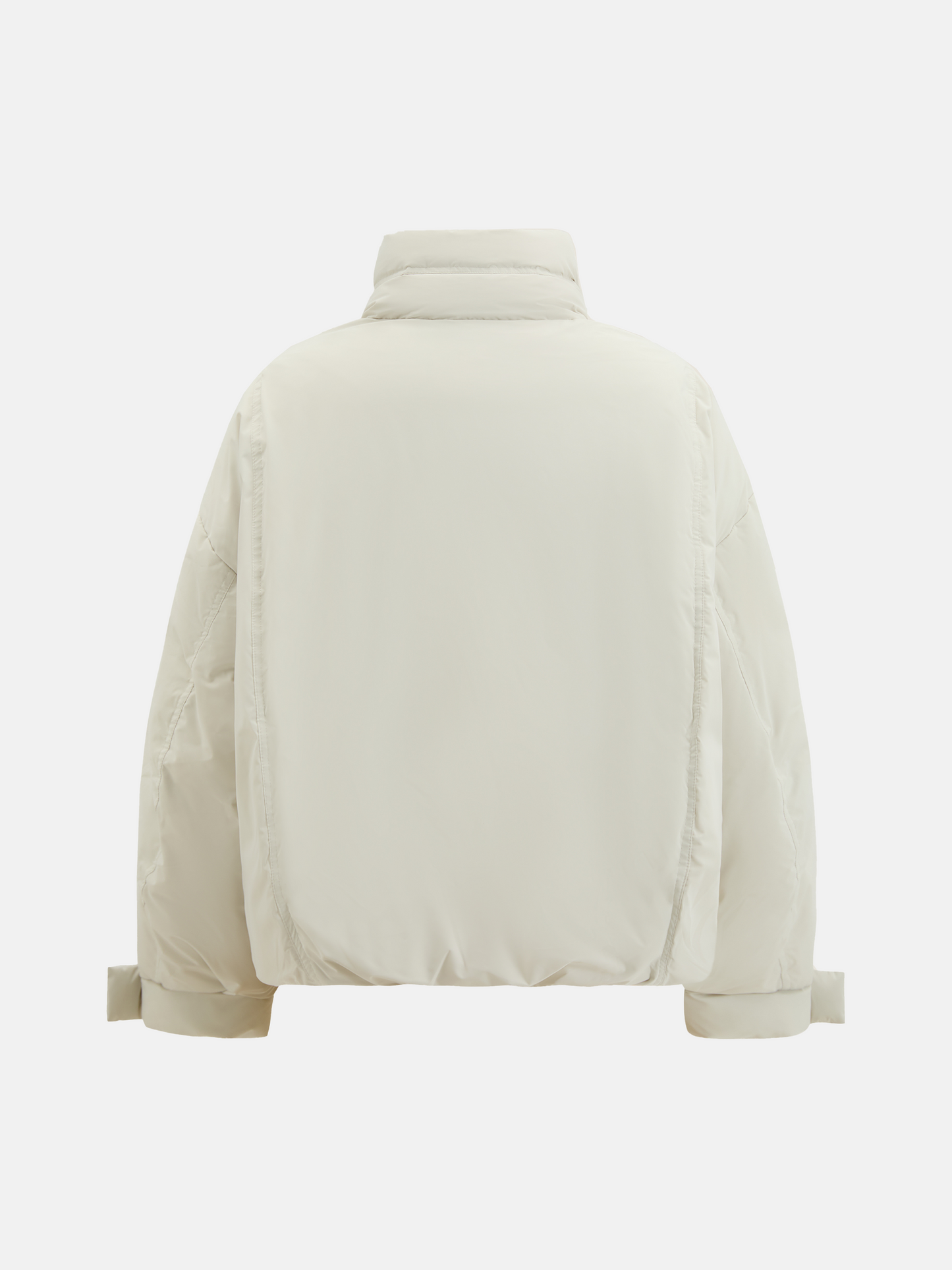 SELVANE High-Neck Bomber Down Jacket in black, featuring an exaggerated high collar and rounded silhouette, refined matte finish.