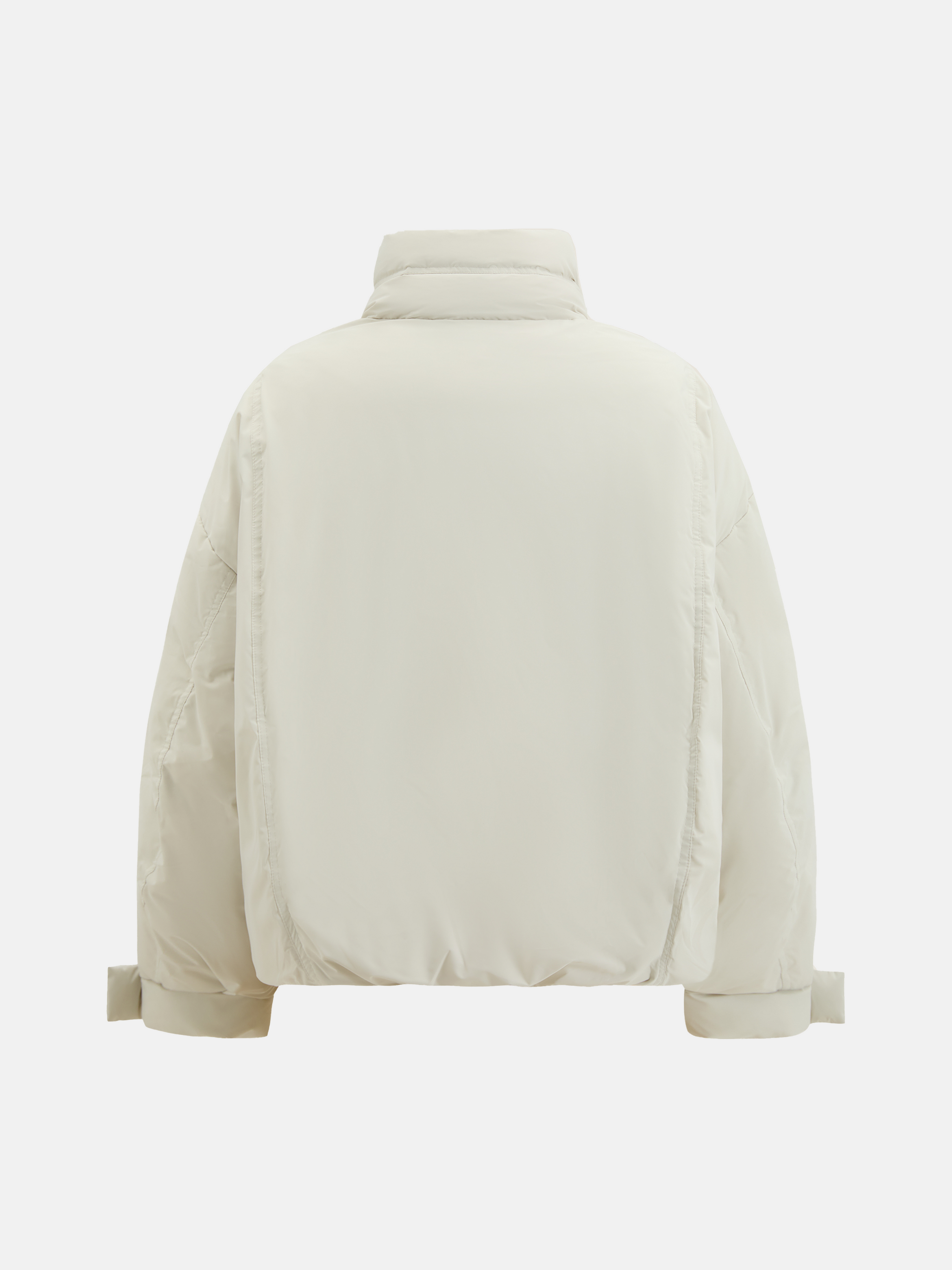SELVANE High-Neck Bomber Down Jacket in black, featuring an exaggerated high collar and rounded silhouette, refined matte finish.