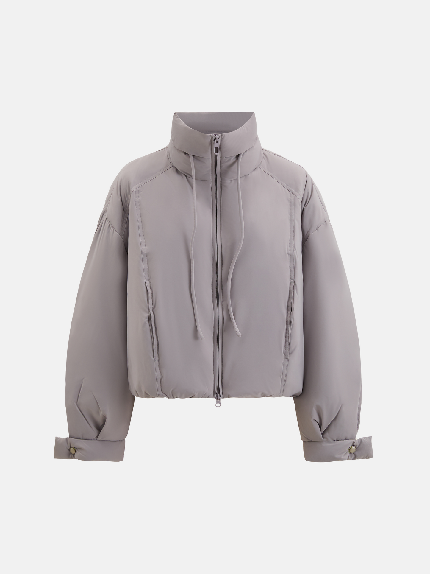 SELVANE High-Neck Bomber Down Jacket in black, featuring an exaggerated high collar and rounded silhouette, refined matte finish.