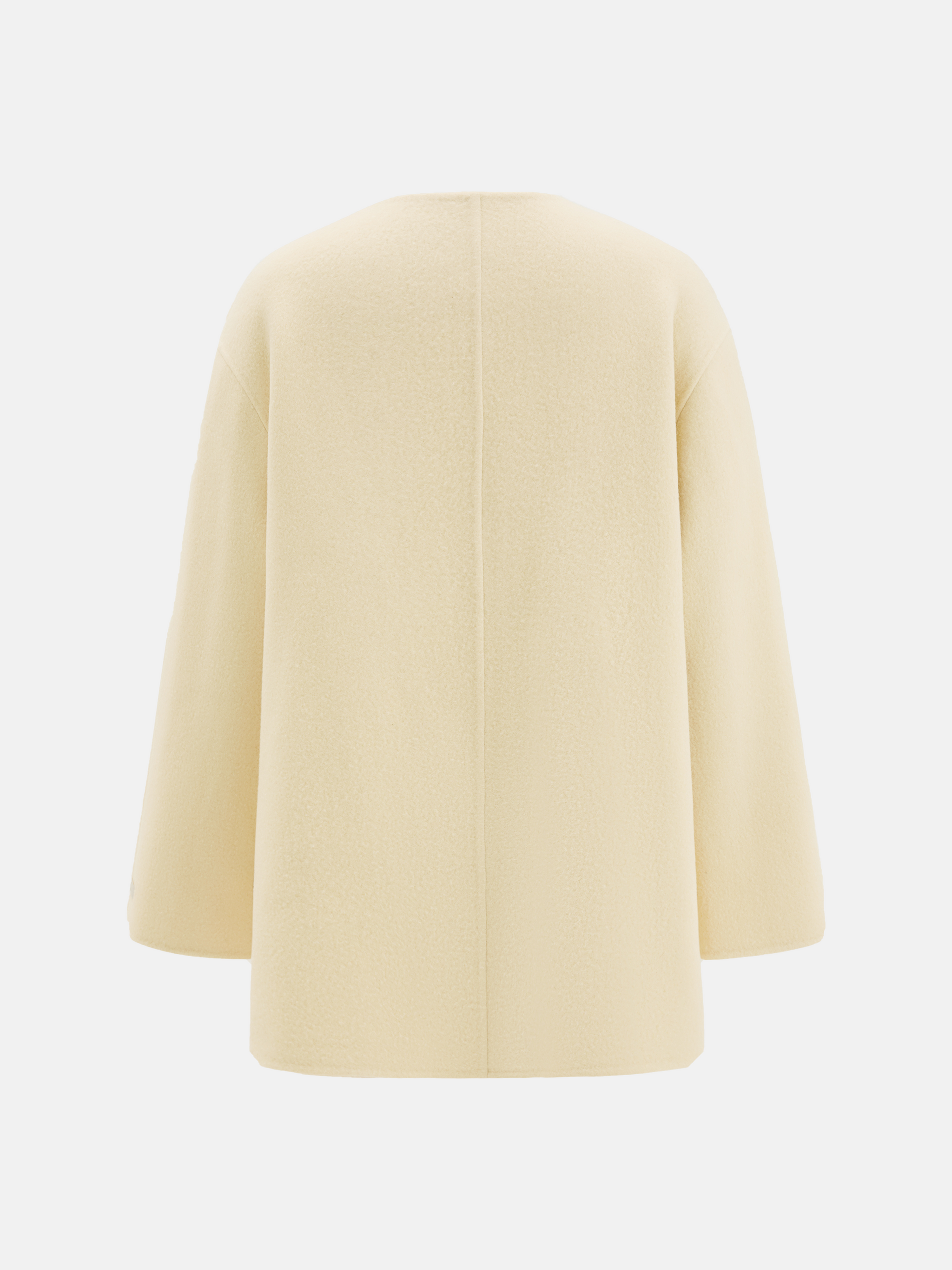 SELVANE Structured Wool Wrap Coat in a neutral tone, featuring a built-in scarf neckline and clean lines, draped elegantly on a figure.