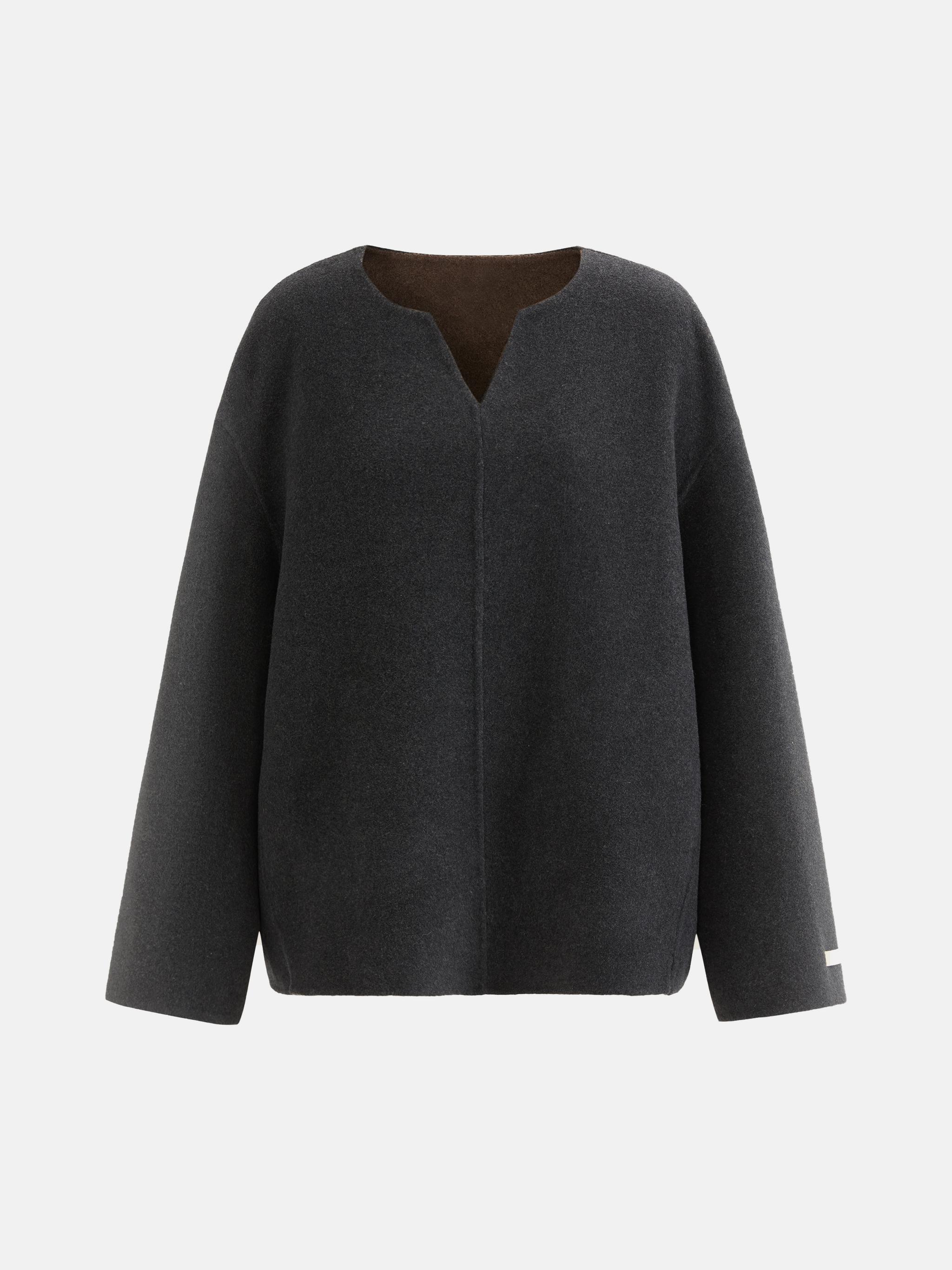 SELVANE Wool V Neck Sweater in a soft wool-cashmere blend, featuring a relaxed V-neck, split neckline, and fluid drape.