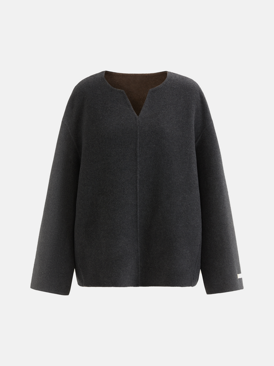 SELVANE Wool V Neck Sweater in a soft wool-cashmere blend, featuring a relaxed V-neck, split neckline, and fluid drape.