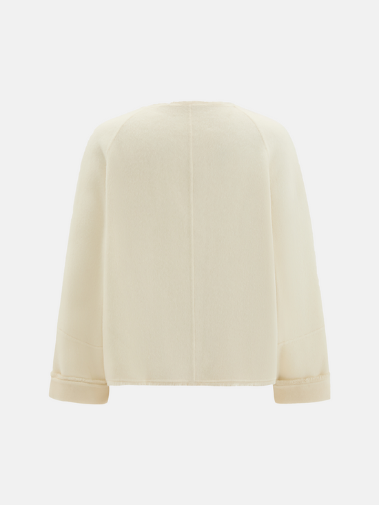 SELVANE Pure Wool Cropped Jacket in a clean round neck, soft boxy lines, and high-hip proportion, showcasing a composed drape.