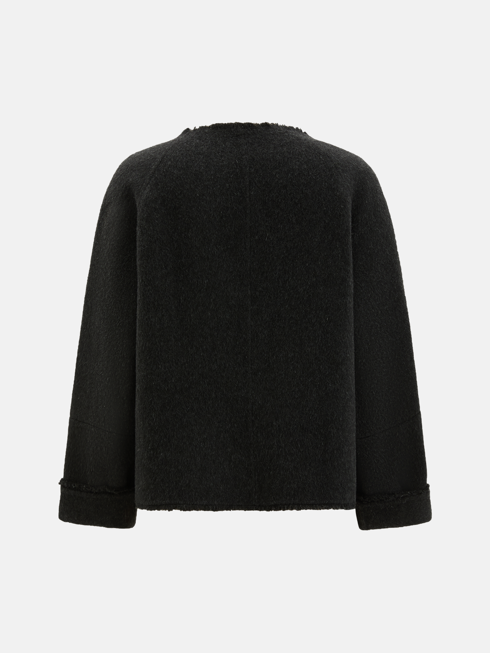 SELVANE Pure Wool Cropped Jacket in a clean round neck, soft boxy lines, and high-hip proportion, showcasing a composed drape.