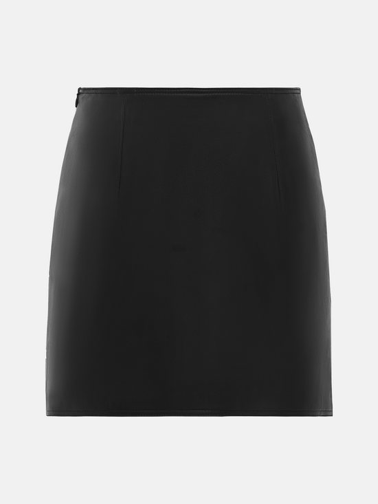 SELVANE Celeste Lambskin Miniskirt in midnight blue, featuring a close, modern line and sculpted silhouette.