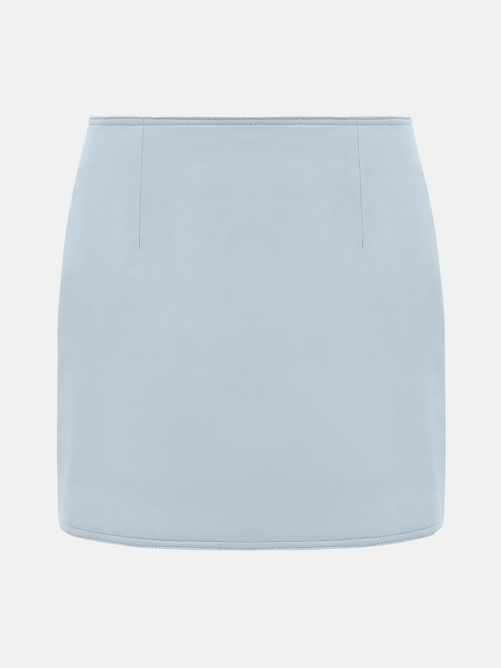 SELVANE Celeste Lambskin Miniskirt in midnight blue, featuring a close, modern line and sculpted silhouette.