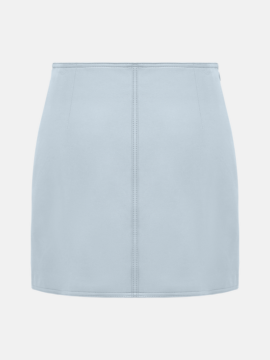 SELVANE Celeste Lambskin Miniskirt in midnight blue, featuring a close, modern line and sculpted silhouette.