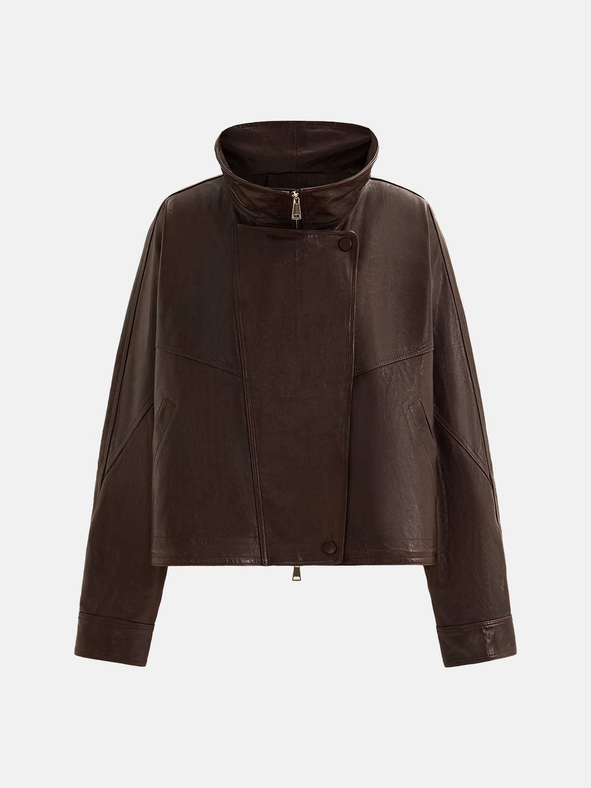 Veste asymétrique en cuir d'agneau à col zippé