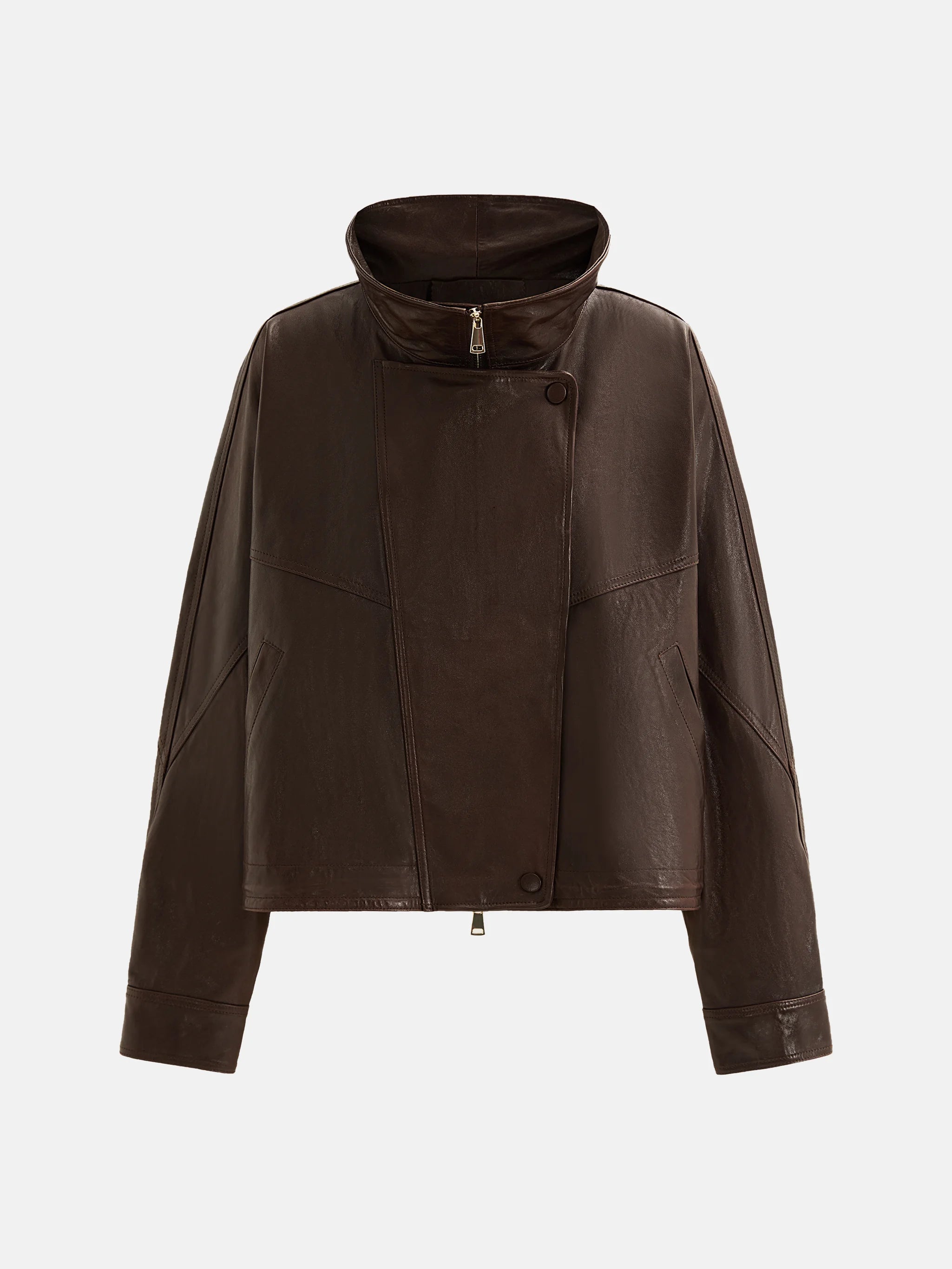 Asymmetric Zip-Collar Lambskin Jacket | SELVANE