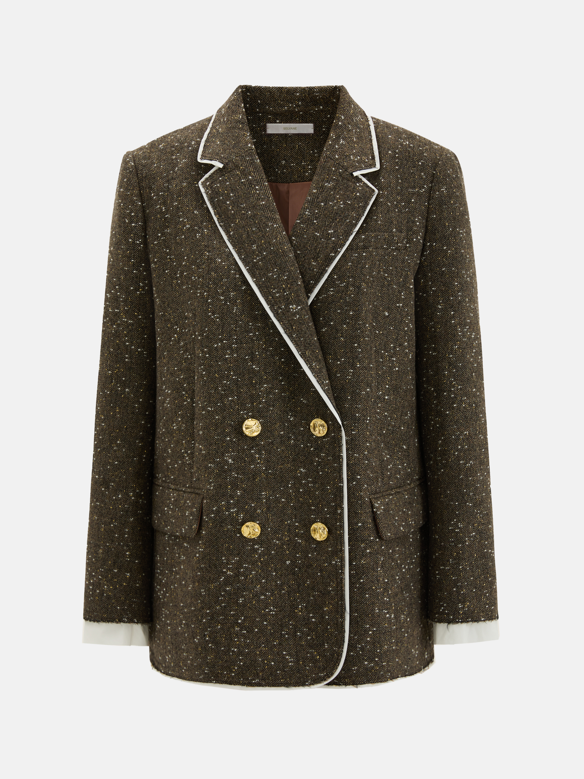 SELVANE Mélange-Trim Tailored Blazer — view 8, showcasing material texture and silhouette detail