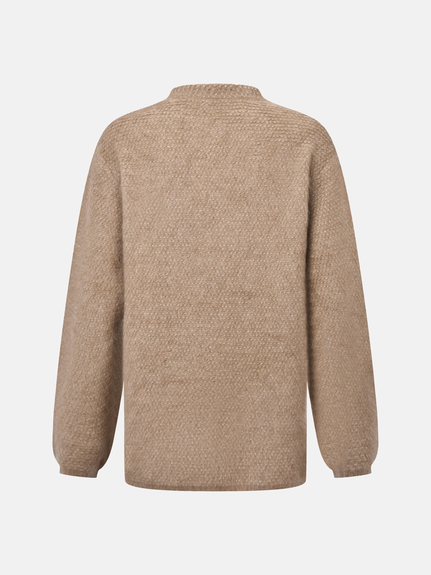SELVANE Cashmere Textured Henley Sweater in a relaxed fit, featuring a clean round neck, subtle button placket, and visible pebbled texture, designed for calm daily wear.