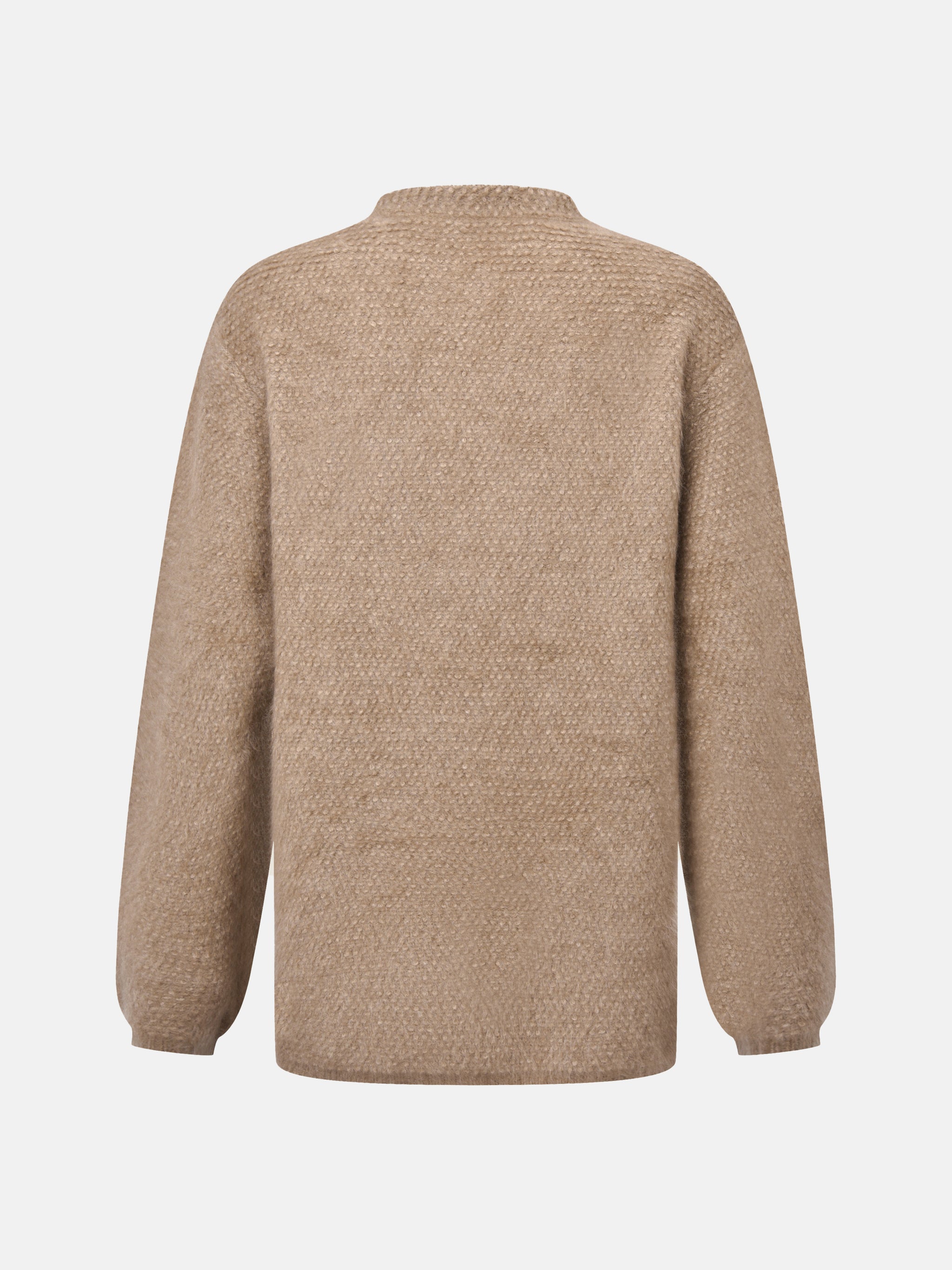 SELVANE Cashmere Textured Henley Sweater in a relaxed fit, featuring a clean round neck, subtle button placket, and visible pebbled texture, designed for calm daily wear.