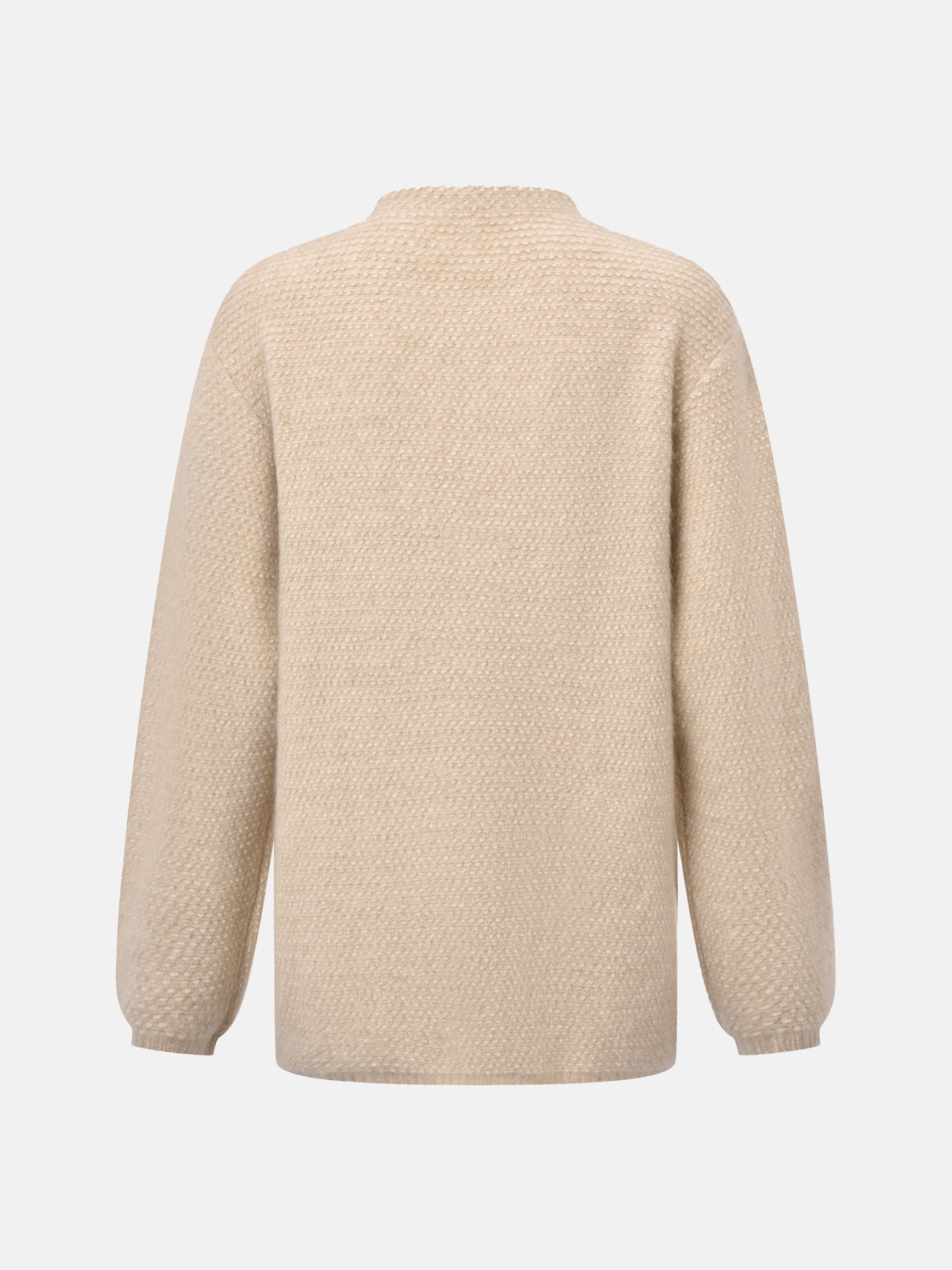 SELVANE Cashmere Textured Henley Sweater in a relaxed fit, featuring a clean round neck, subtle button placket, and visible pebbled texture, designed for calm daily wear.