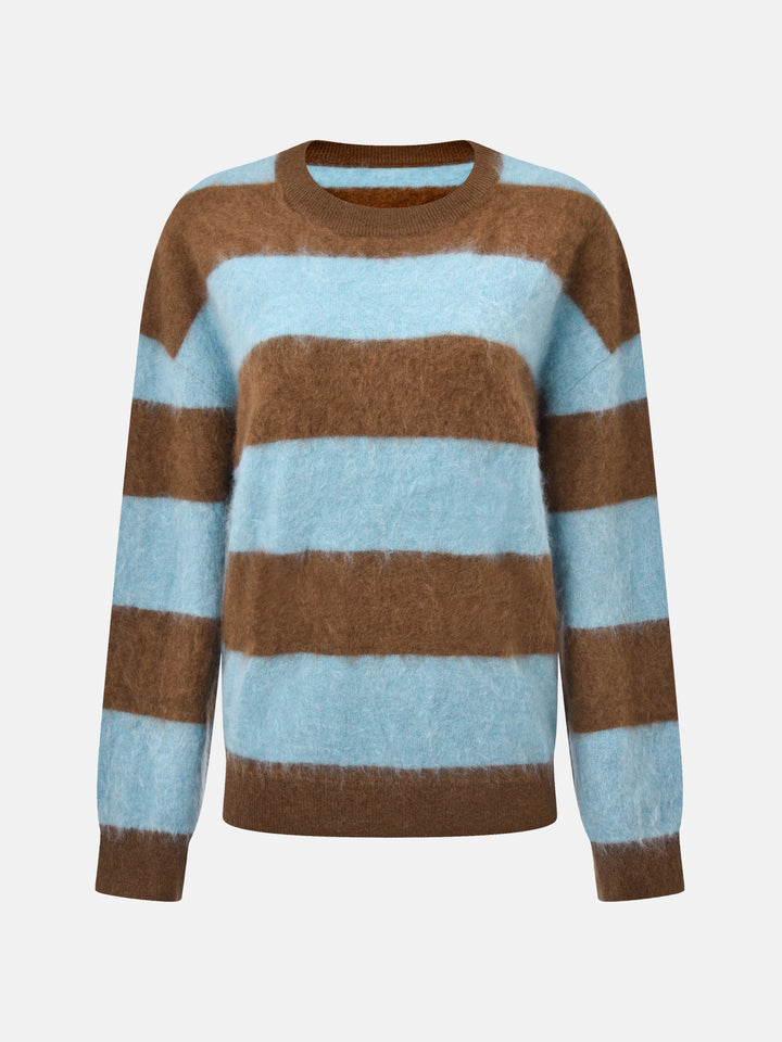 SELVANE Cashmere Striped Sweater in a relaxed fit with bold horizontal bands of color and a clean crew neck.