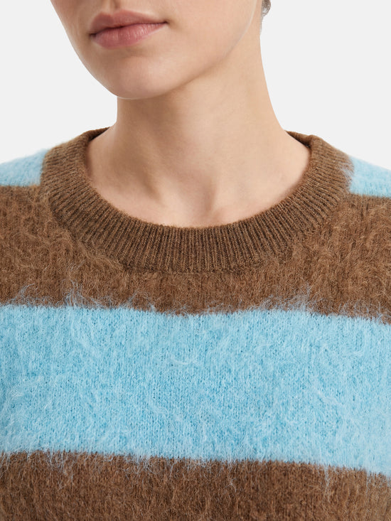 SELVANE Cashmere Striped Sweater in a relaxed fit with bold horizontal bands of color and a clean crew neck.