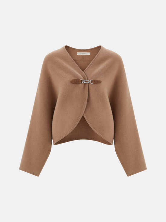 SELVANE Buckled Cape-Style Wool Jacket — view 8, showcasing material texture and silhouette detail