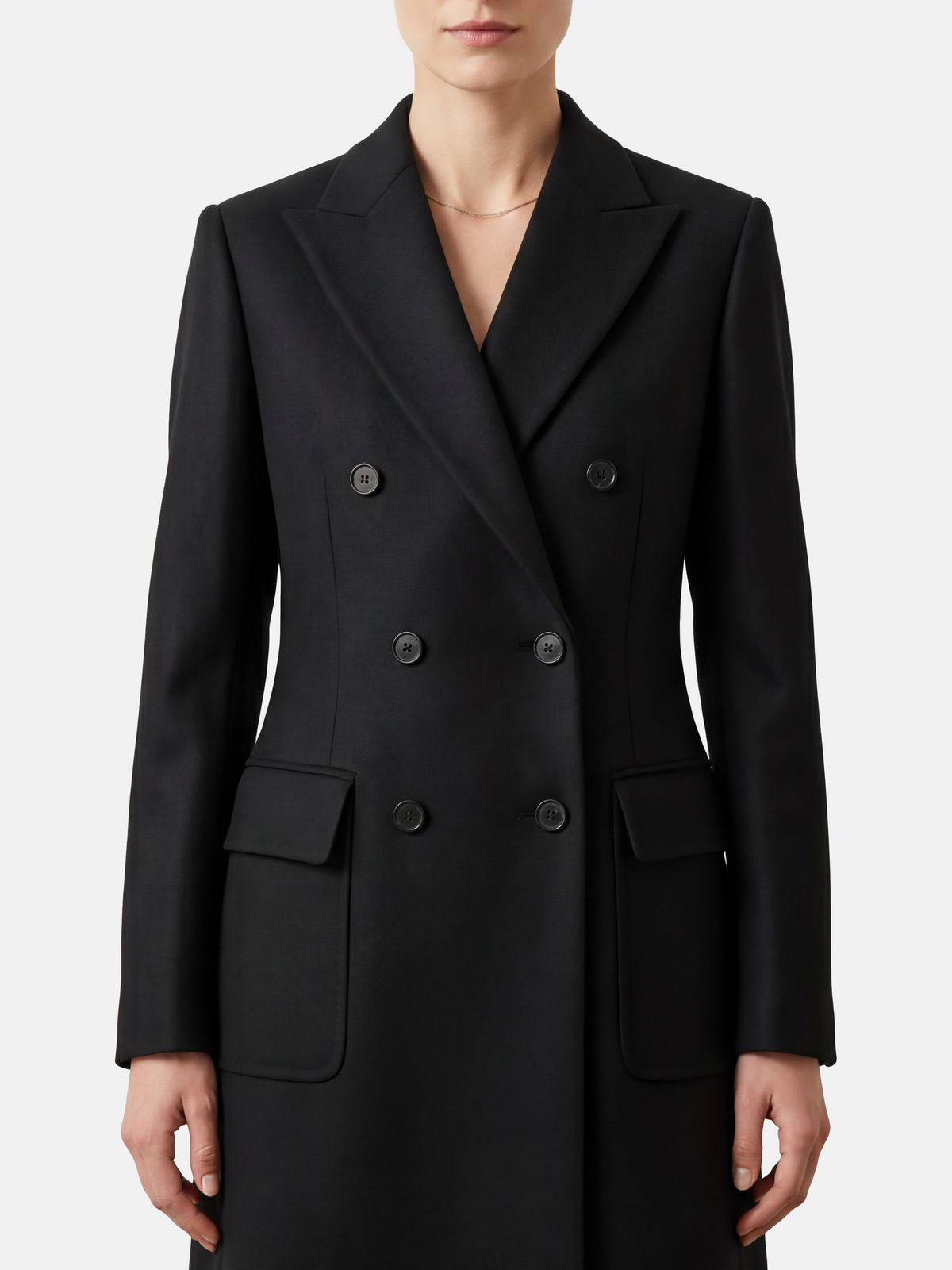 SELVANE Shetland Wool Double-Breasted Coat | Black SELVANE Shetland Wool Double-Breasted Coat | Black