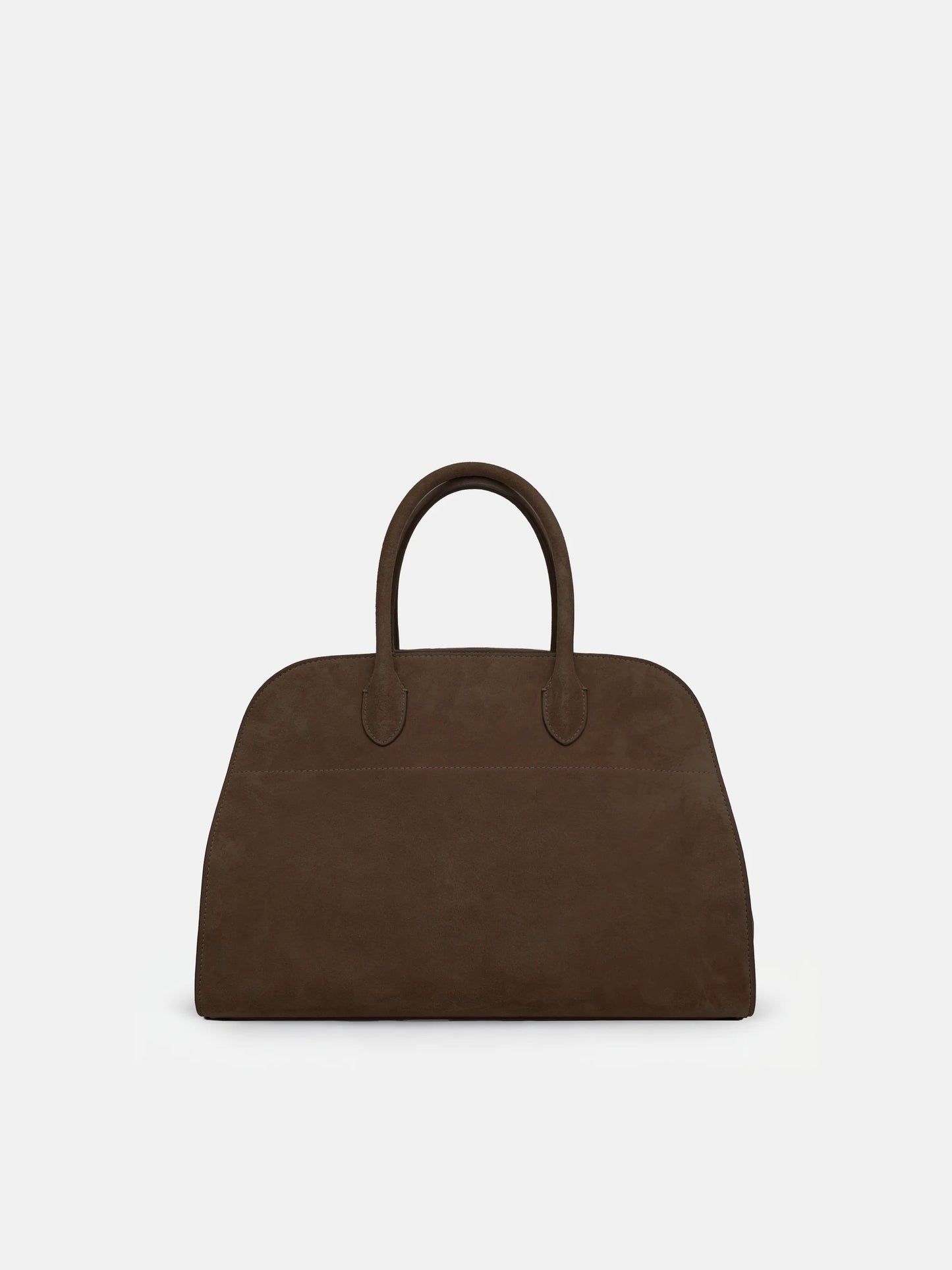 SELVANE Arched Suede Top-Handle Bag, featuring a domed silhouette and velvet-touch surface, presented on a minimalist background.