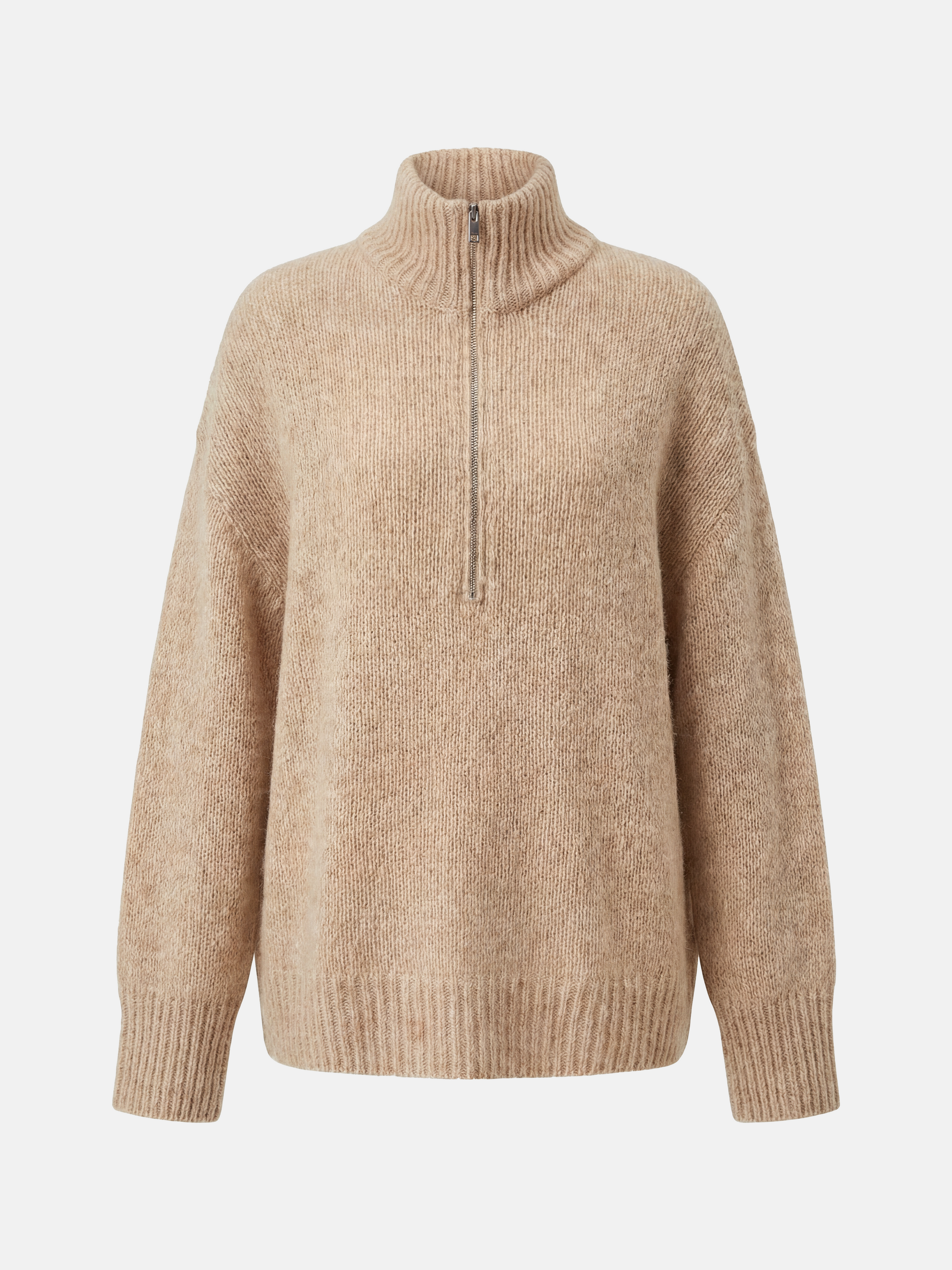 SELVANE cashmere-silk blend half-zip sweater in an oversized fit, featuring a high neck and ribbed cuffs, exuding refined comfort.