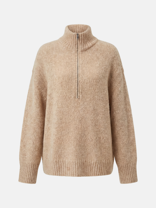 SELVANE cashmere-silk blend half-zip sweater in an oversized fit, featuring a high neck and ribbed cuffs, exuding refined comfort.