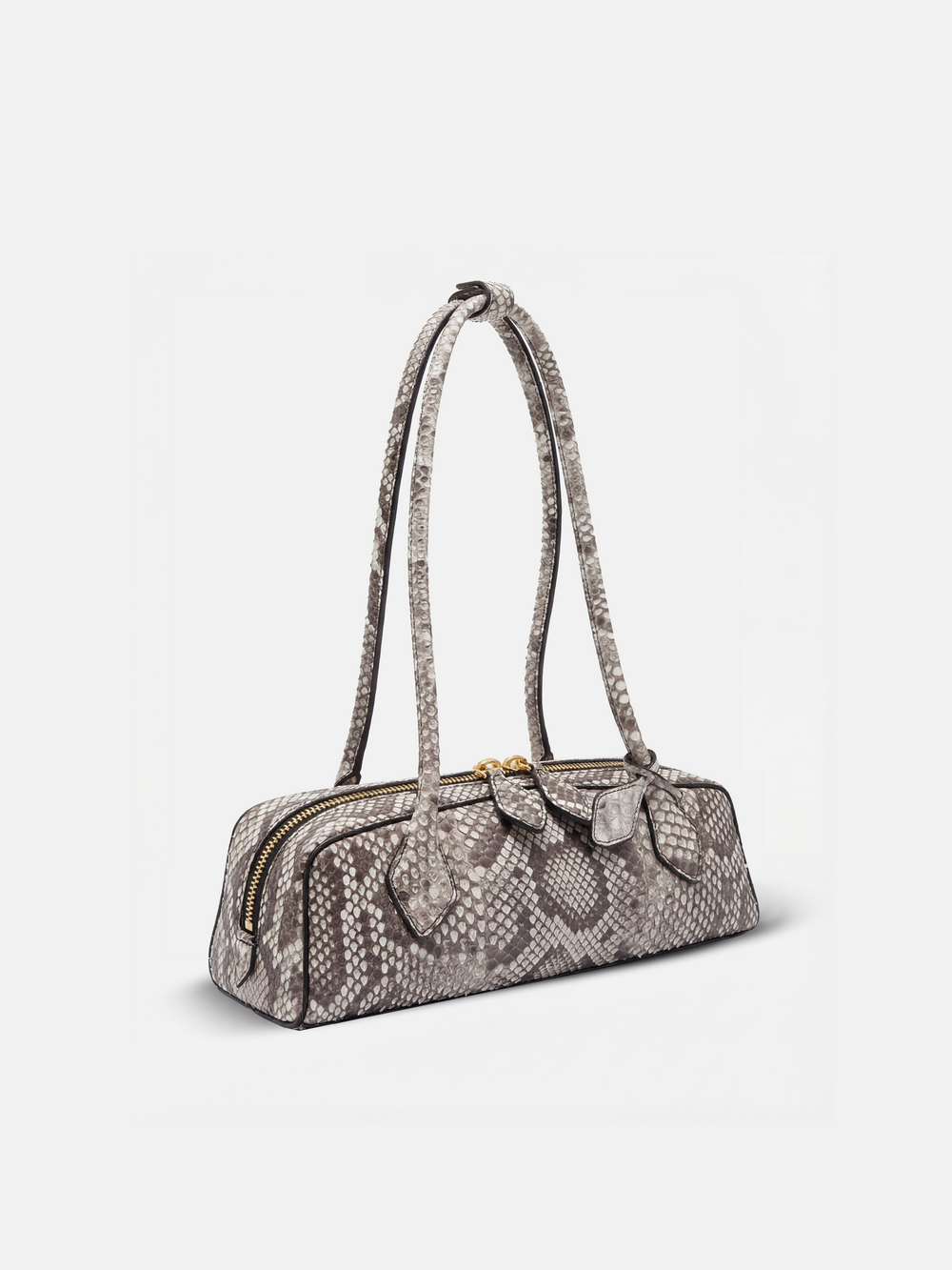 Snake Scale Zip Baguette Bag — on model