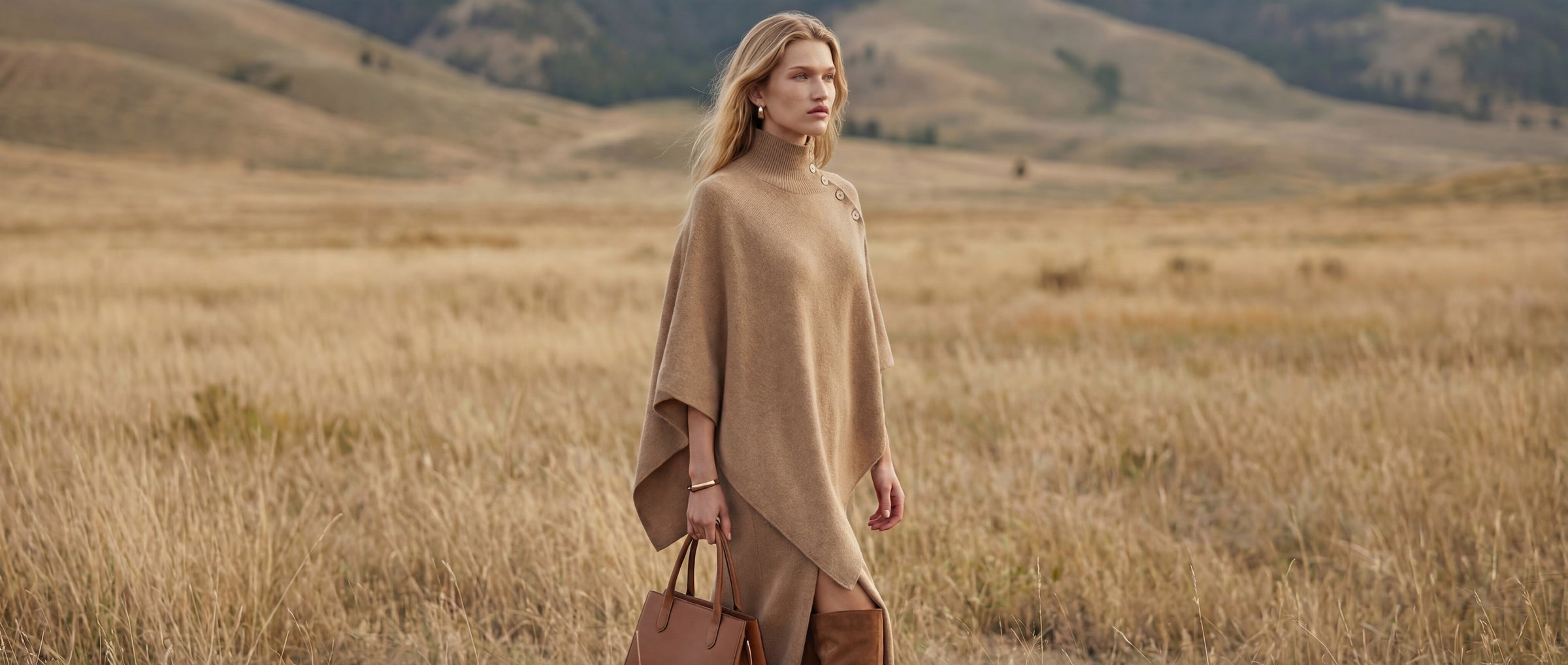 Cashmere Button-Neck Cape
