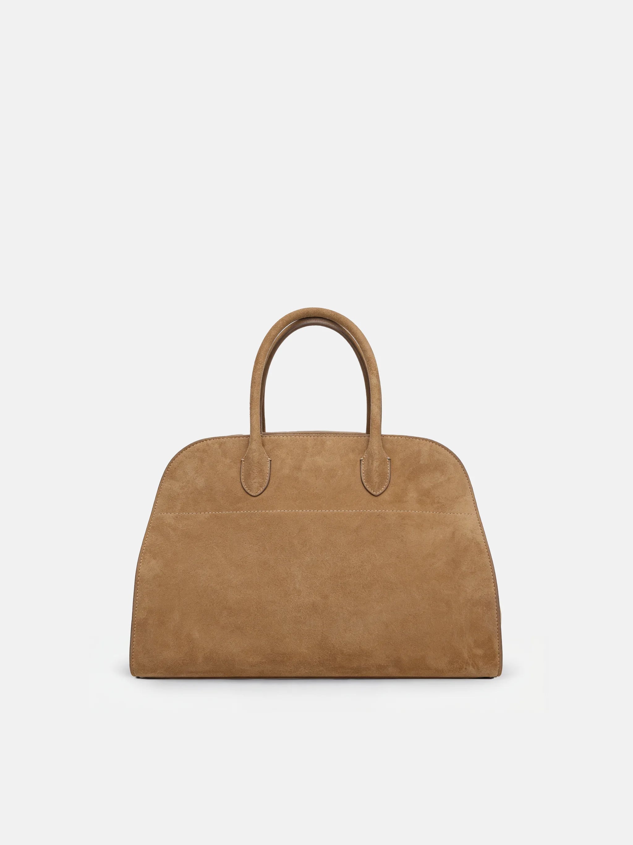 SELVANE Arched Suede Top-Handle Bag, featuring a domed silhouette and velvet-touch surface, presented on a minimalist background.