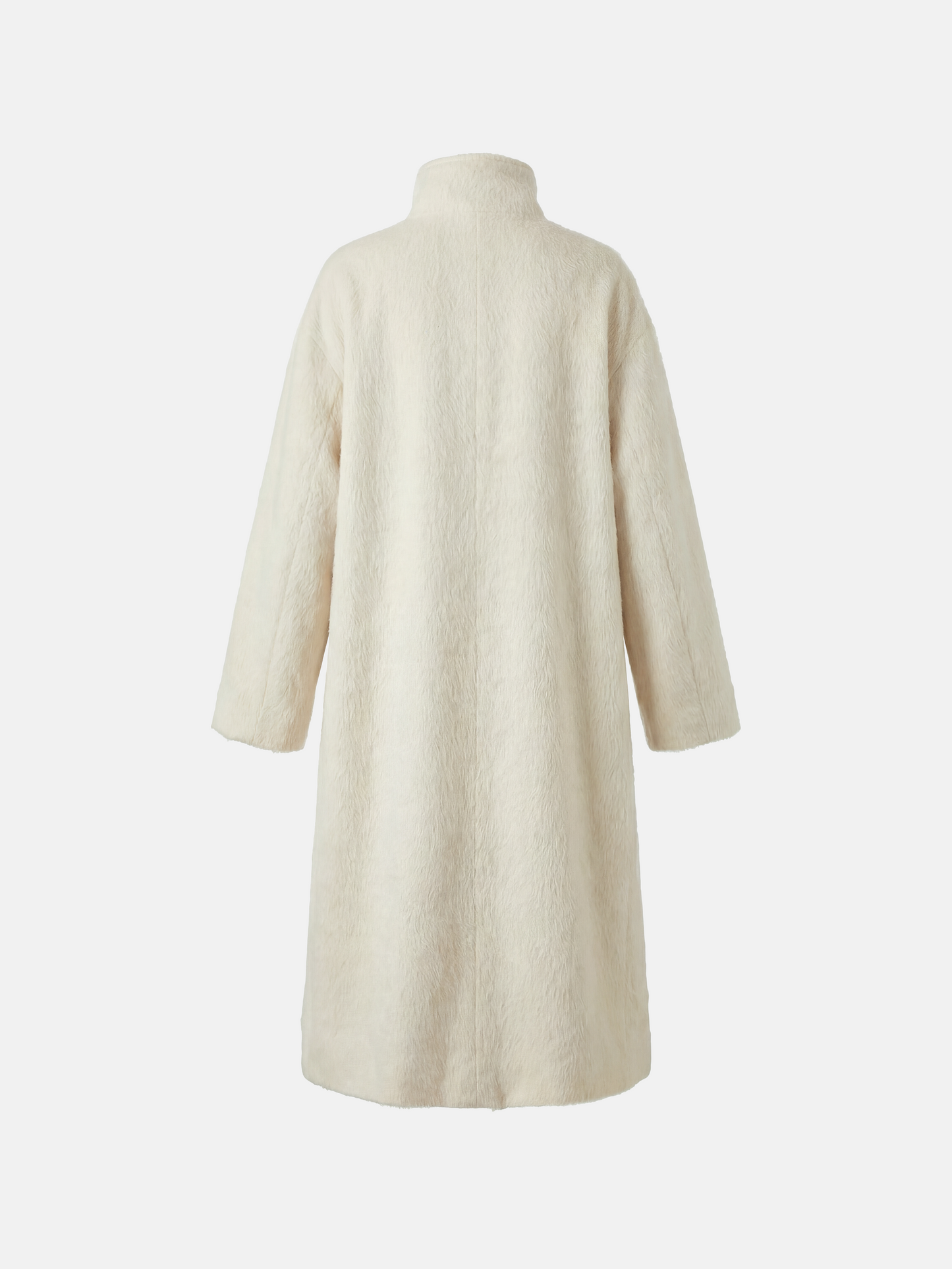 Ivory Baby Alpaca Wool Stand-Collar Coat by SELVANE, featuring a straight, oversized silhouette and three-button closure.
