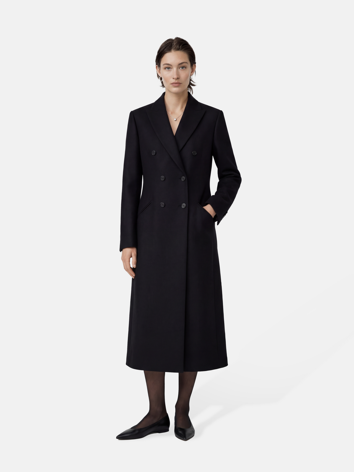SELVANE Shetland Wool Double-Breasted Coat | Black