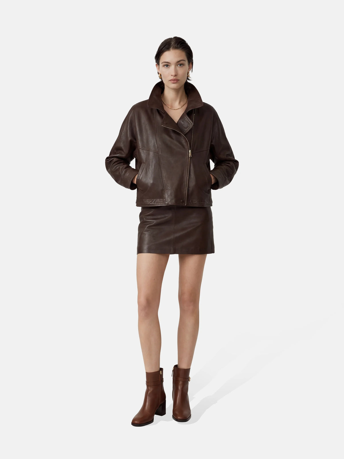Asymmetric Zip-Collar Lambskin Jacket | SELVANE