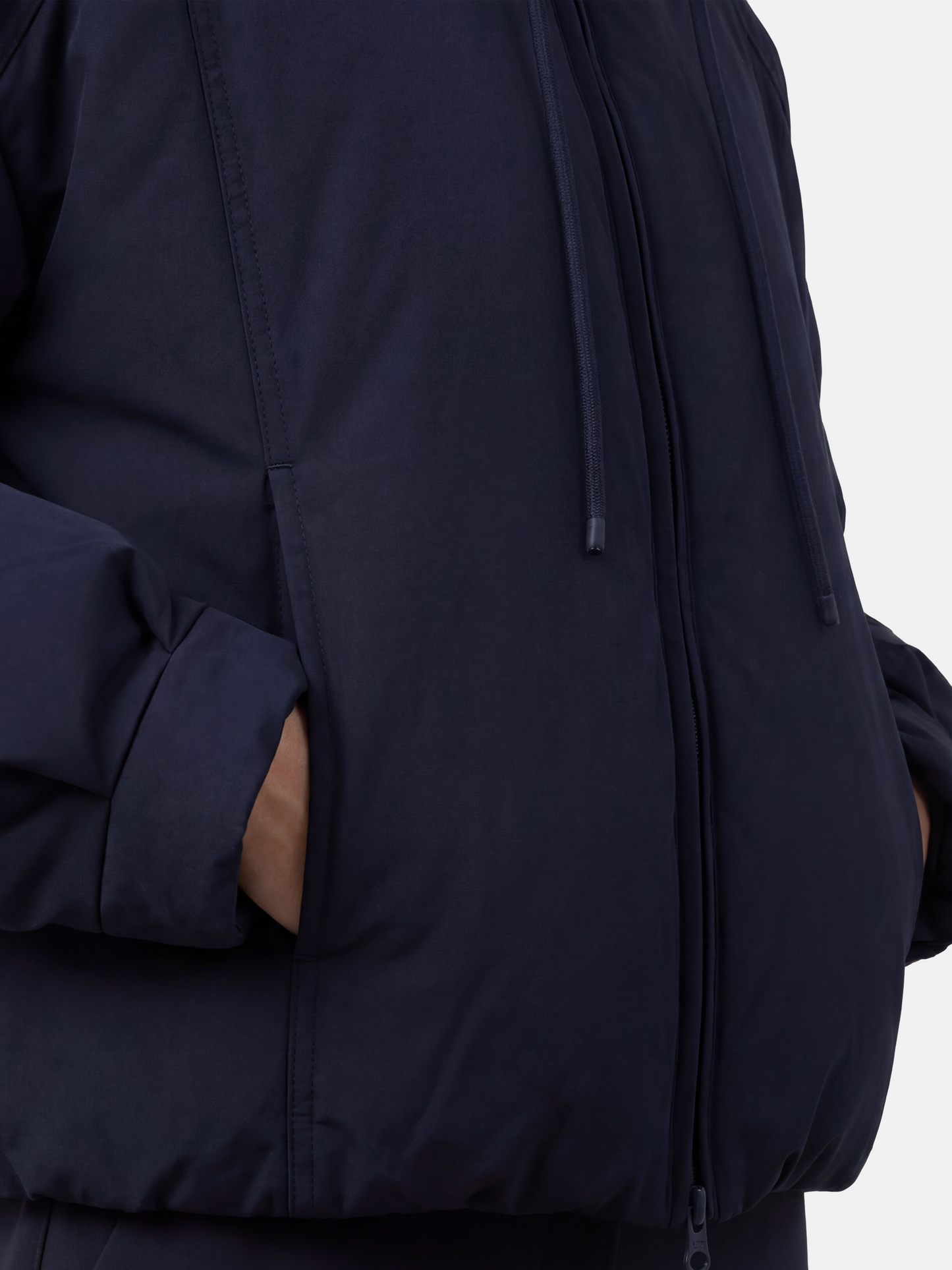SELVANE High-Neck Bomber Down Jacket in black, featuring an exaggerated high collar and rounded silhouette, refined matte finish.