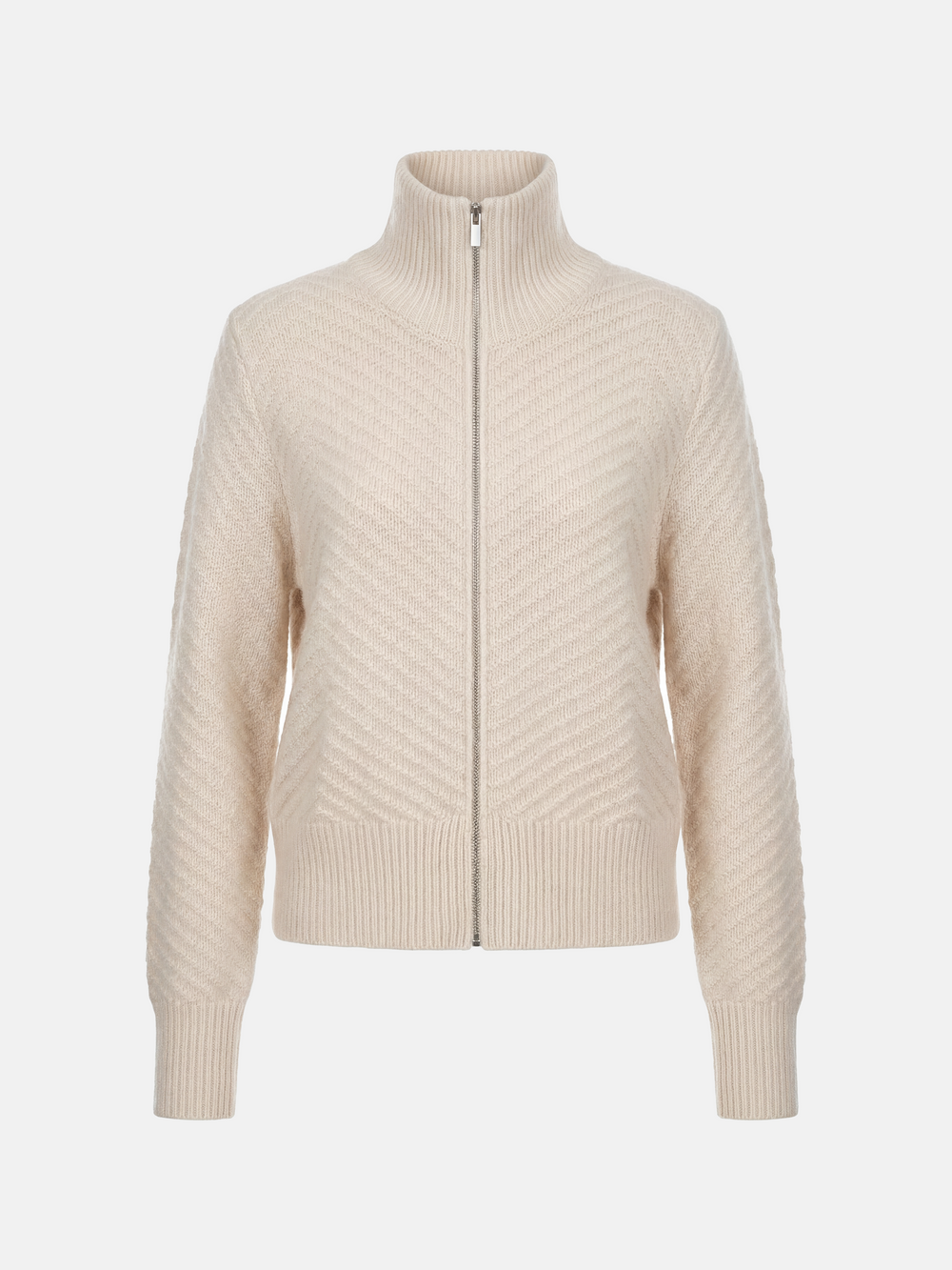 Kaschmir-Cardigan mit Fischgrätenmuster und Reißverschluss