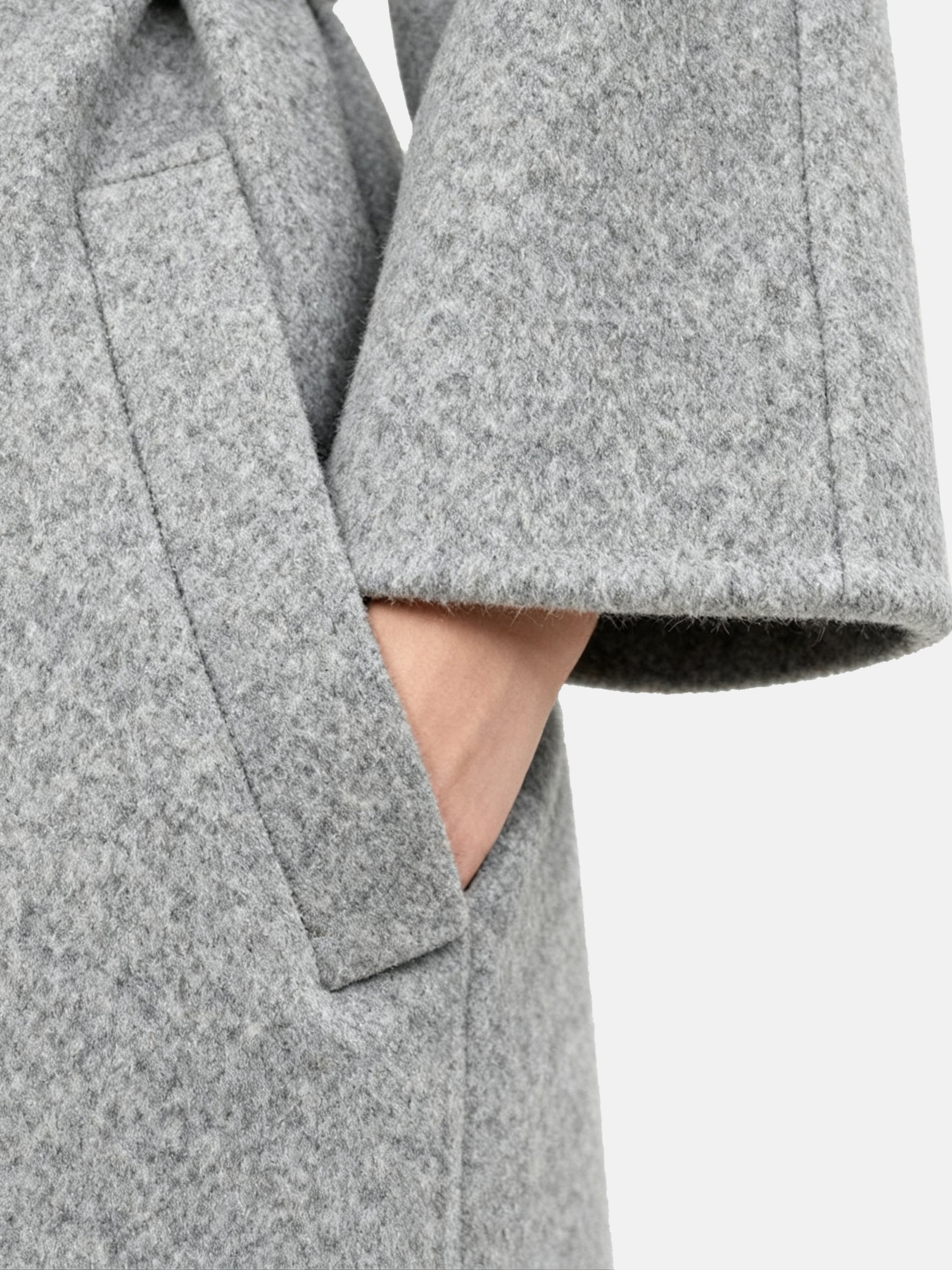 SELVANE Funnel-Neck Wool Coat in grey wool-cashmere, featuring a sculptural funnel neck and clean, seamless lines.